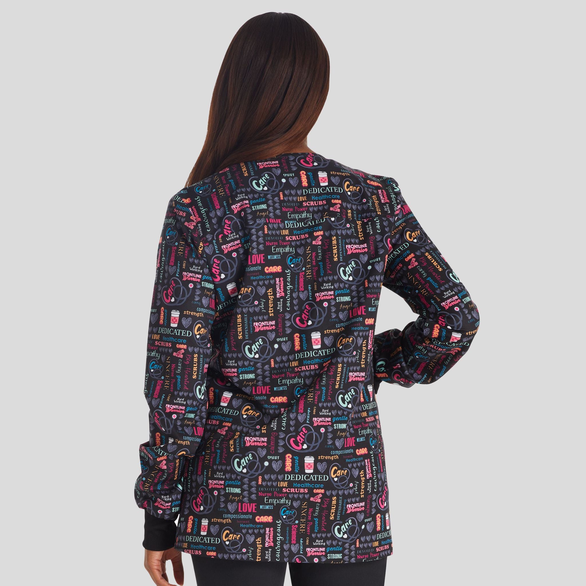 Women's Snap Front Nurse Power Print Scrub Jacket