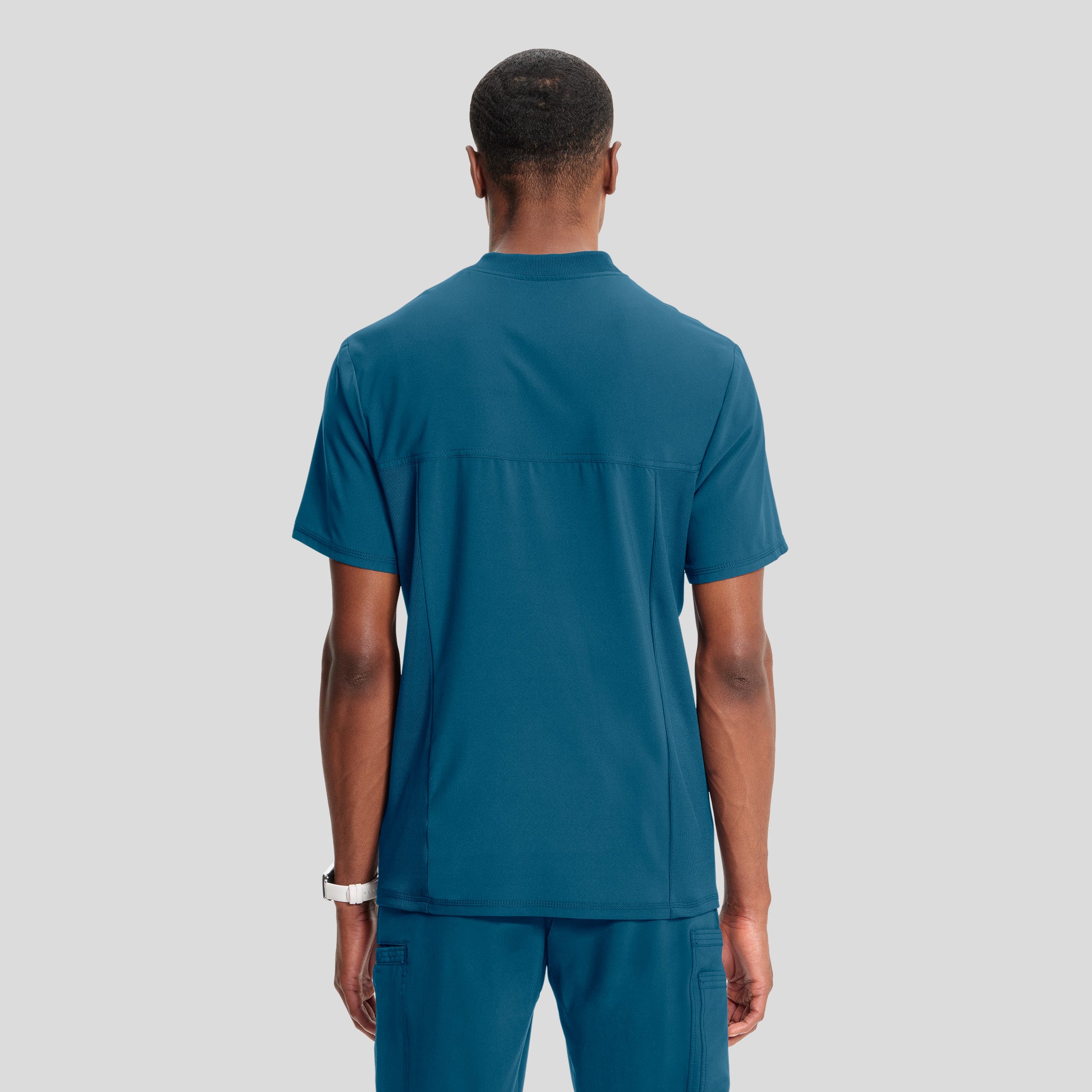 Men's V-Neck Knit Panel Solid Scrub Top | Caribbean