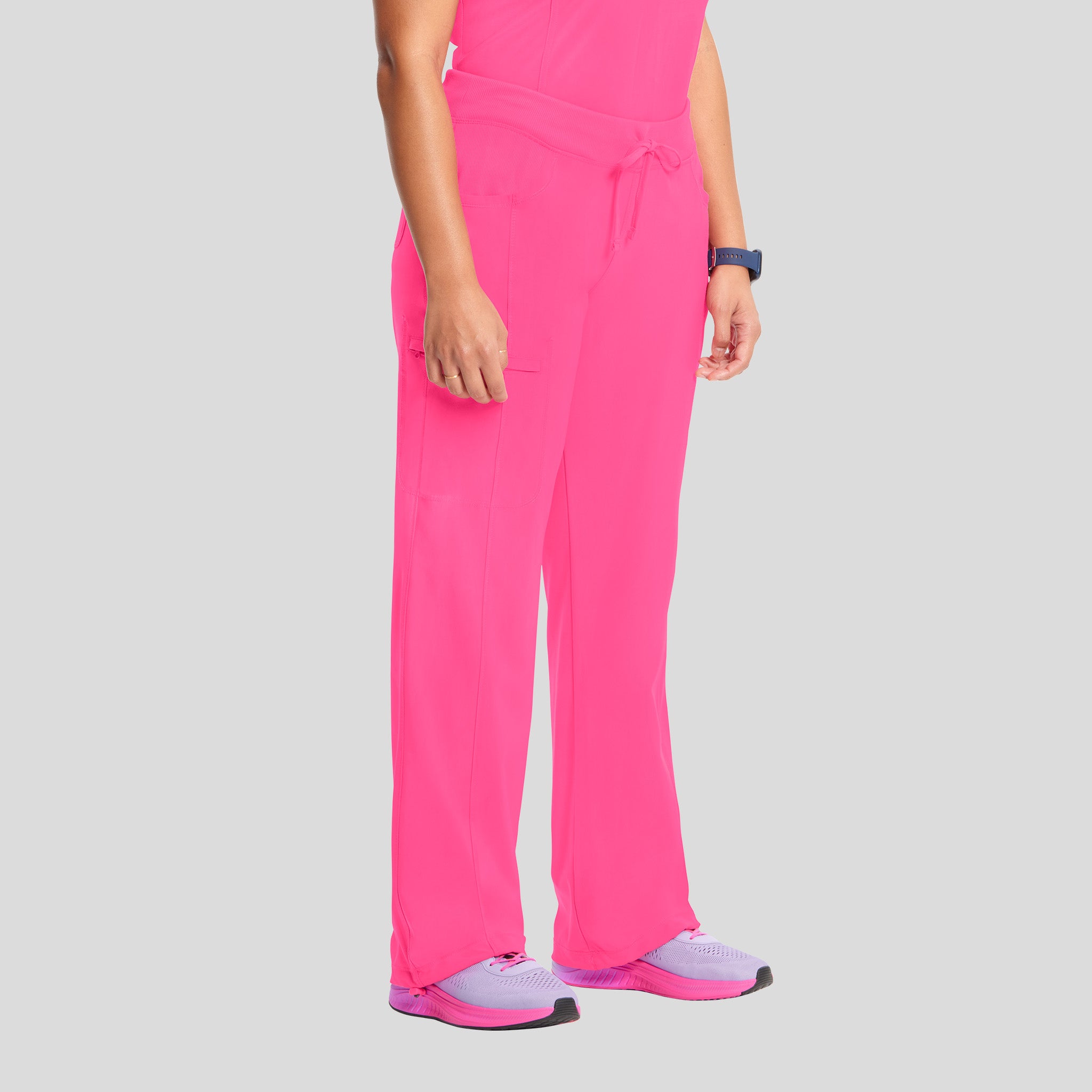 Rib Knit Drawstring Waist Scrub Pant | Carmine Pink
