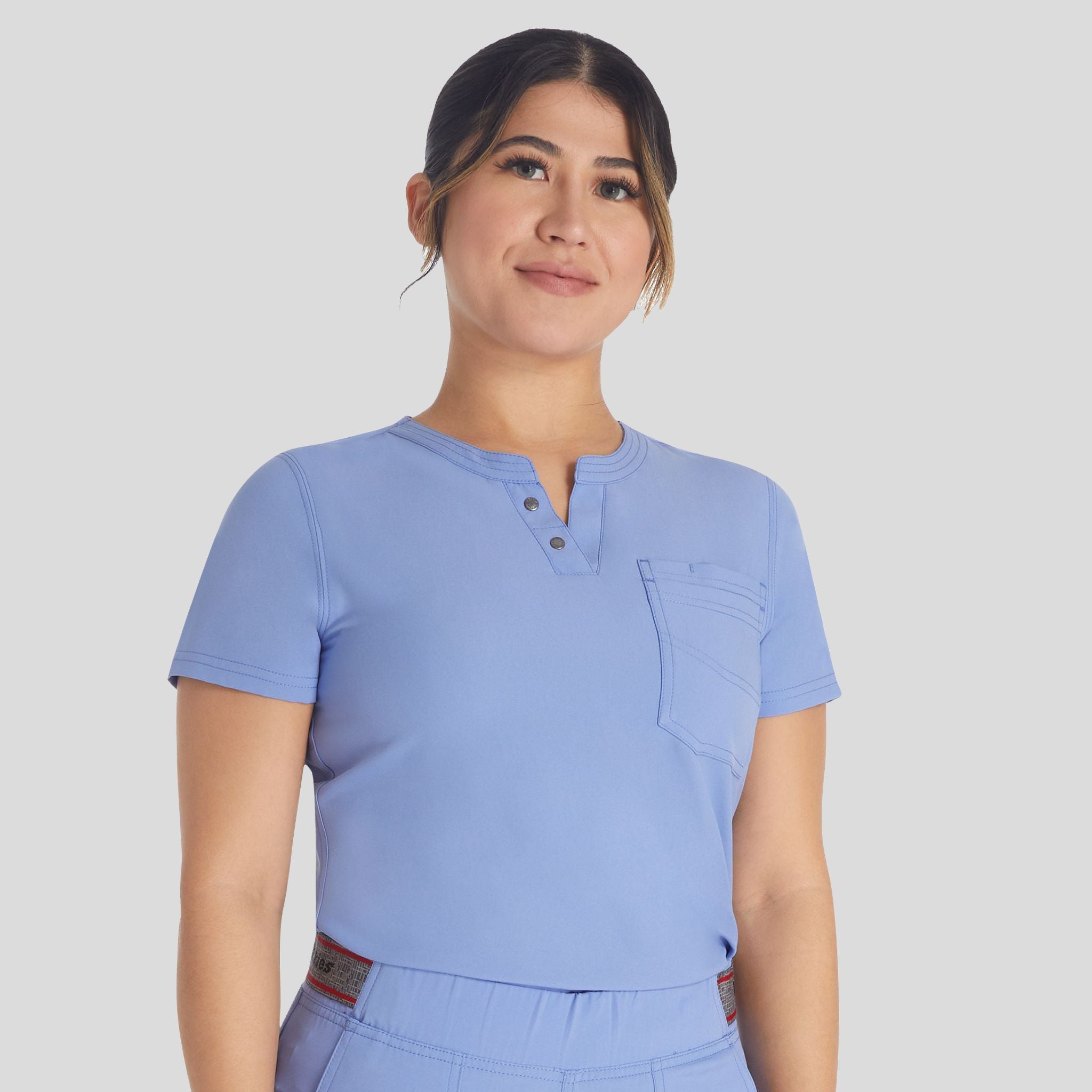 Women's Round Neck Henley Scrub Top | Ciel