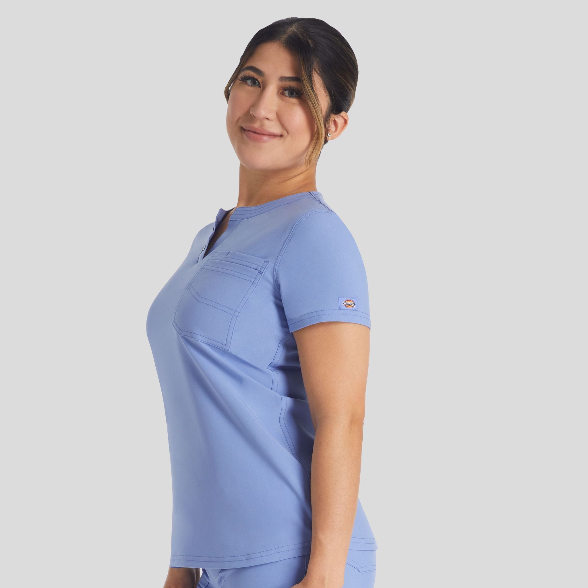 Women's Round Neck Henley Scrub Top | Ciel