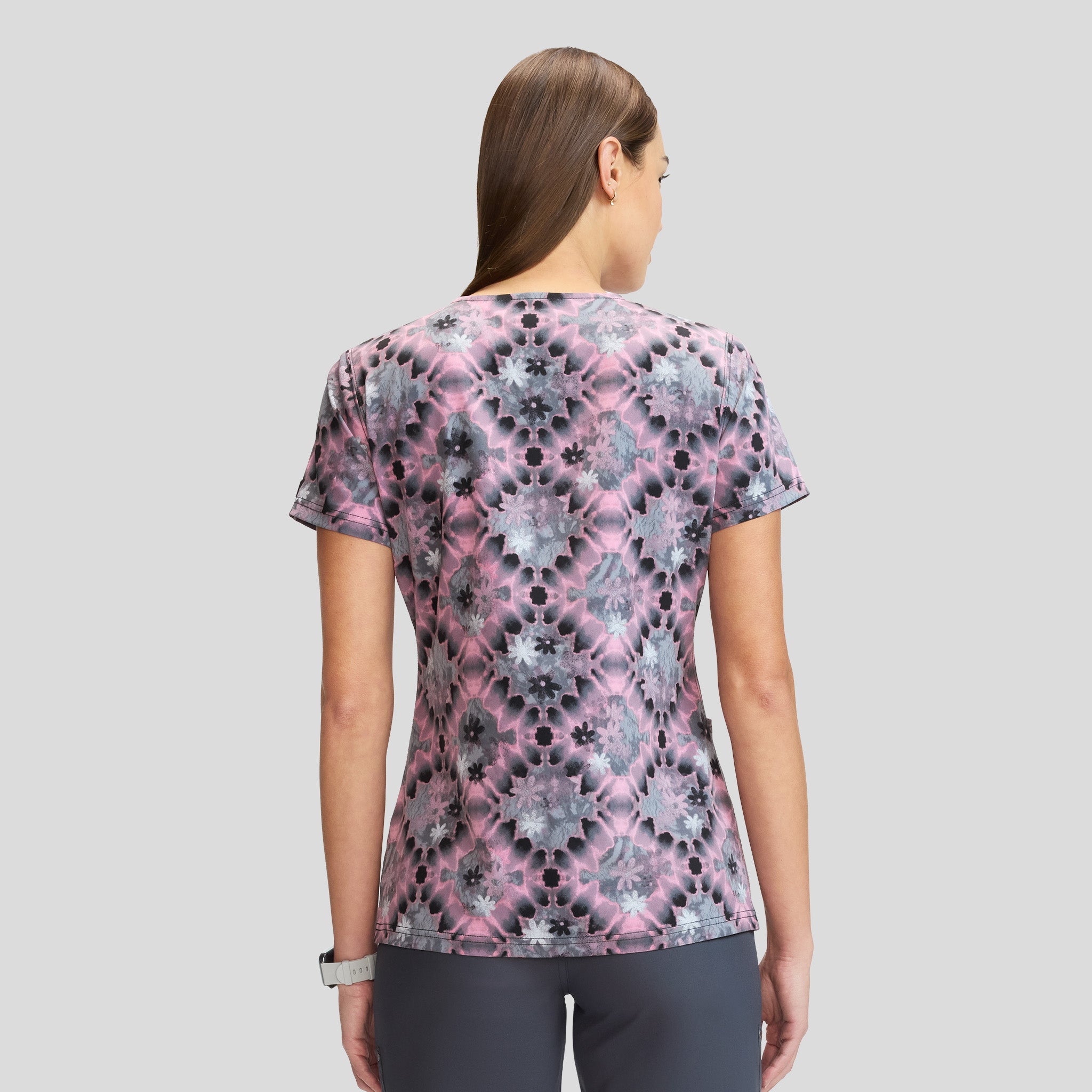 Women's Tie Dye Buds Print Scrub Top