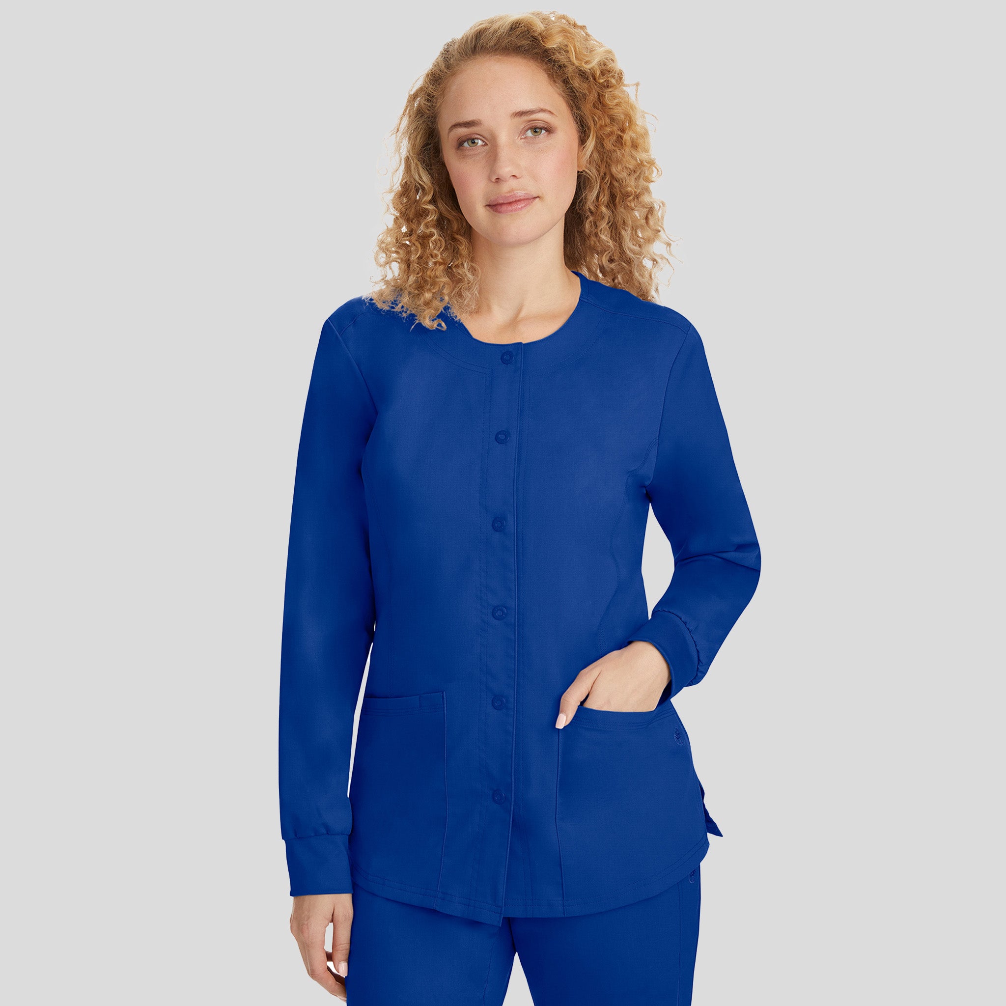 Daisy Snap Front Warm-Up Solid Scrub Jacket | Galaxy