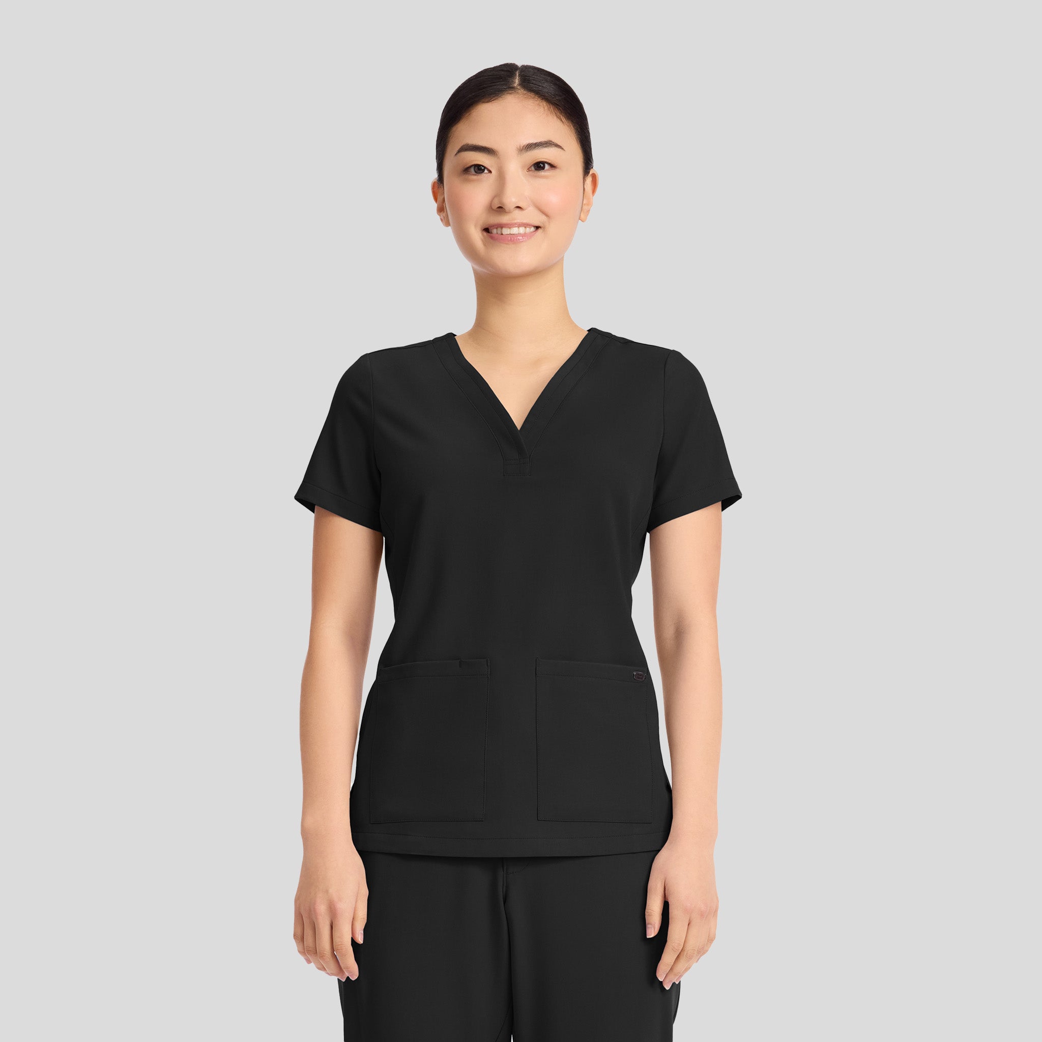 Women's Briana Y-Neck Scrub Top | Black