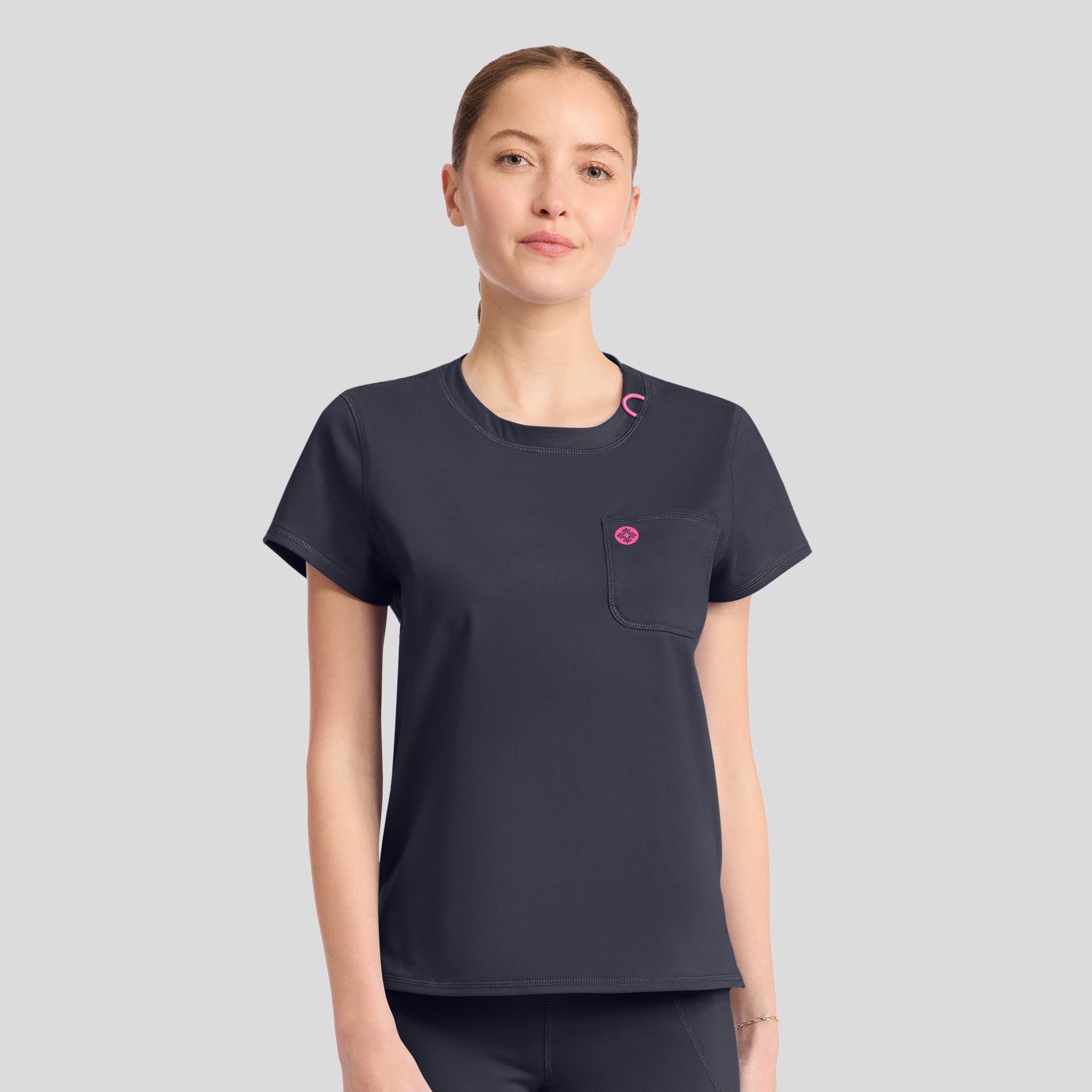 2-Pocket STRETCH Crew Neck Scrub Top | Pewter