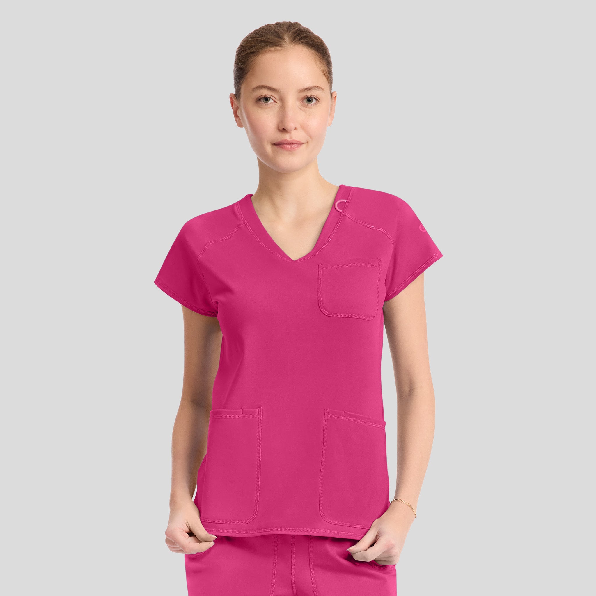 3-Pocket STRETCH V-Neck Scrub Top | Pink Power