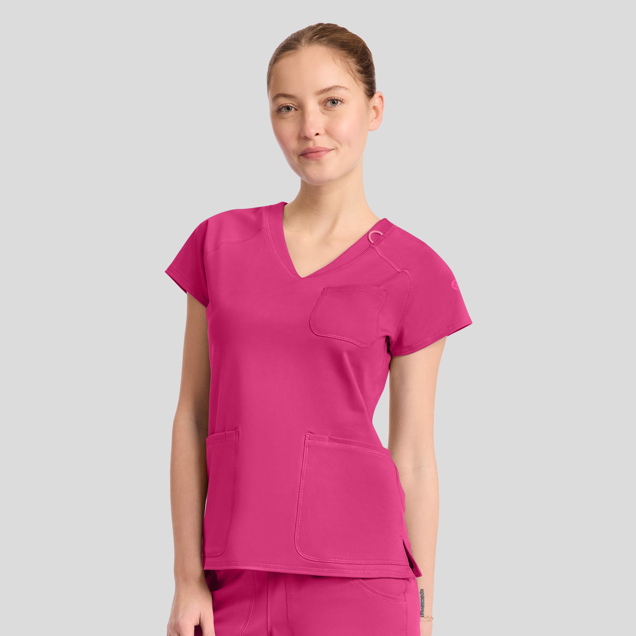 3-Pocket STRETCH V-Neck Scrub Top | Pink Power