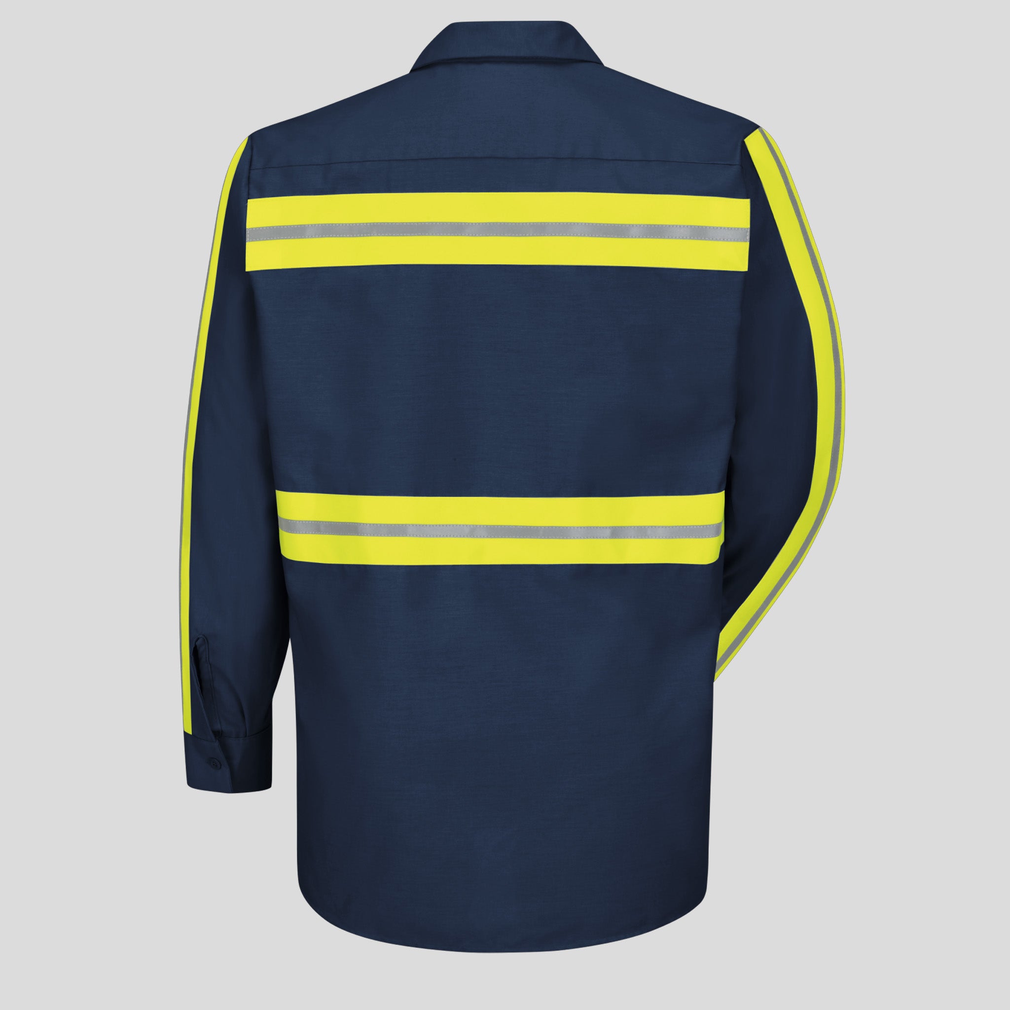 Men's Long Sleeve Enhanced Visibility Industrial Work Shirt | Navy w/ Yellow Visibility Trim