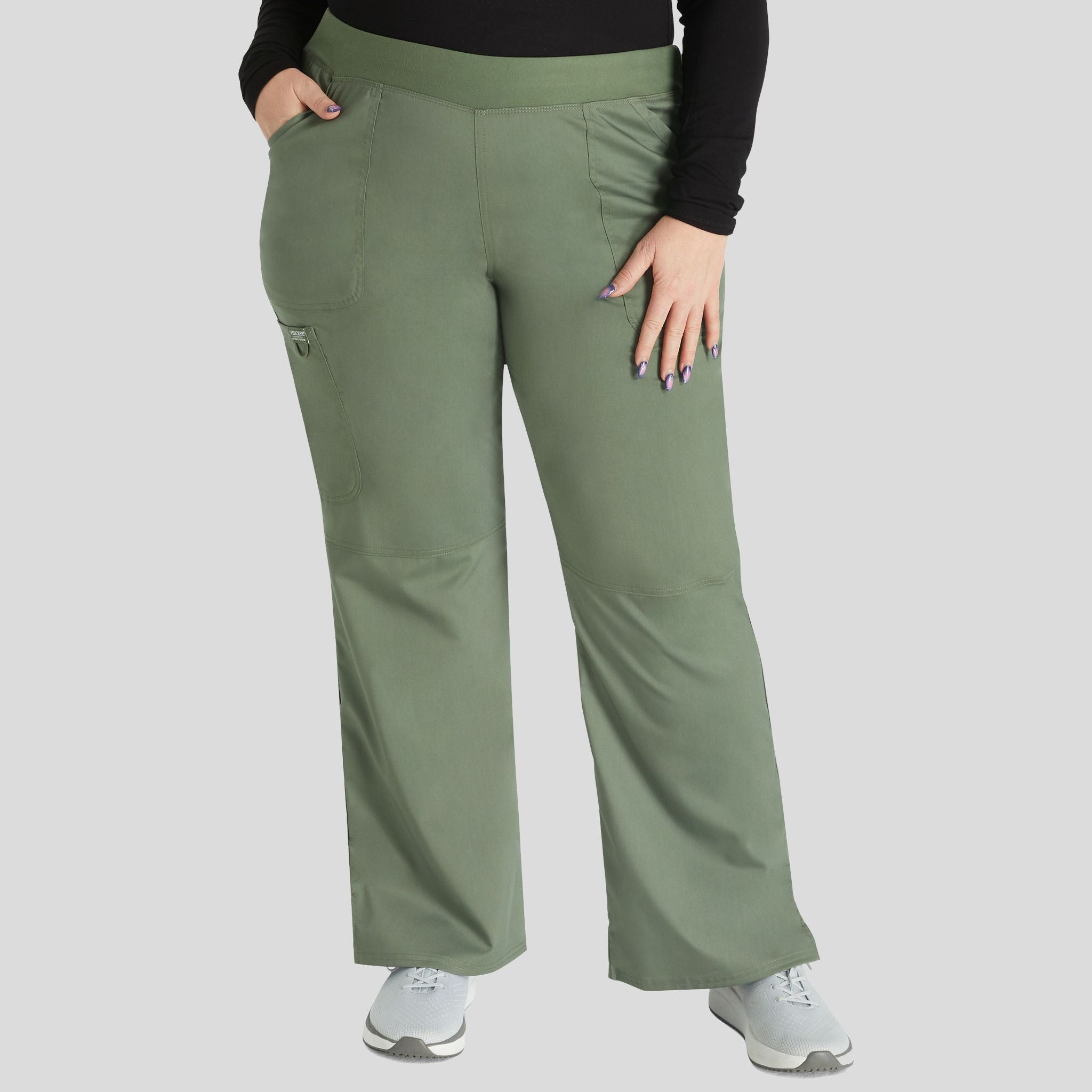 Women's Elastic Waistband Cargo Pull-On Scrub Pant | Olive