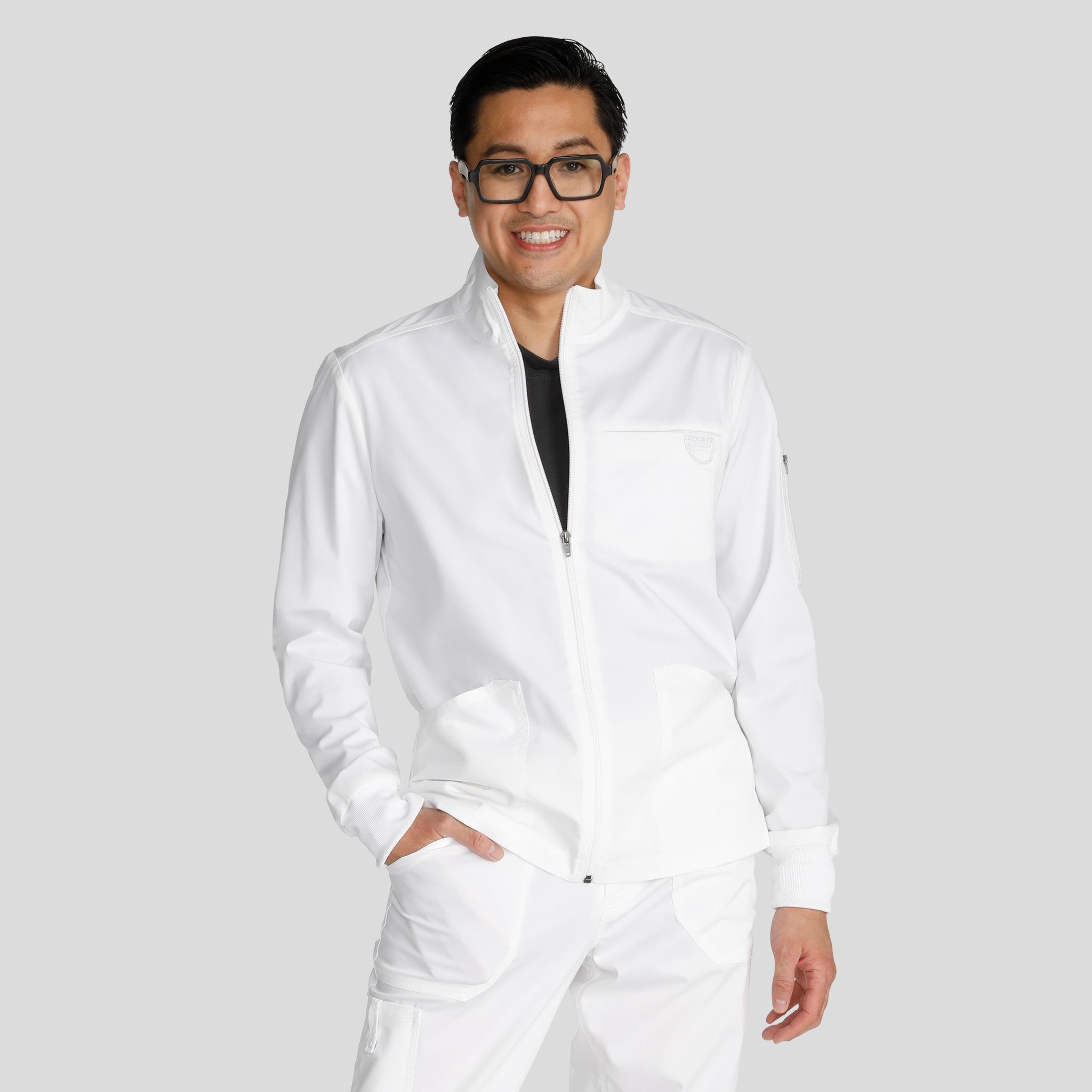 Men's Zip Front Scrub Jacket | White