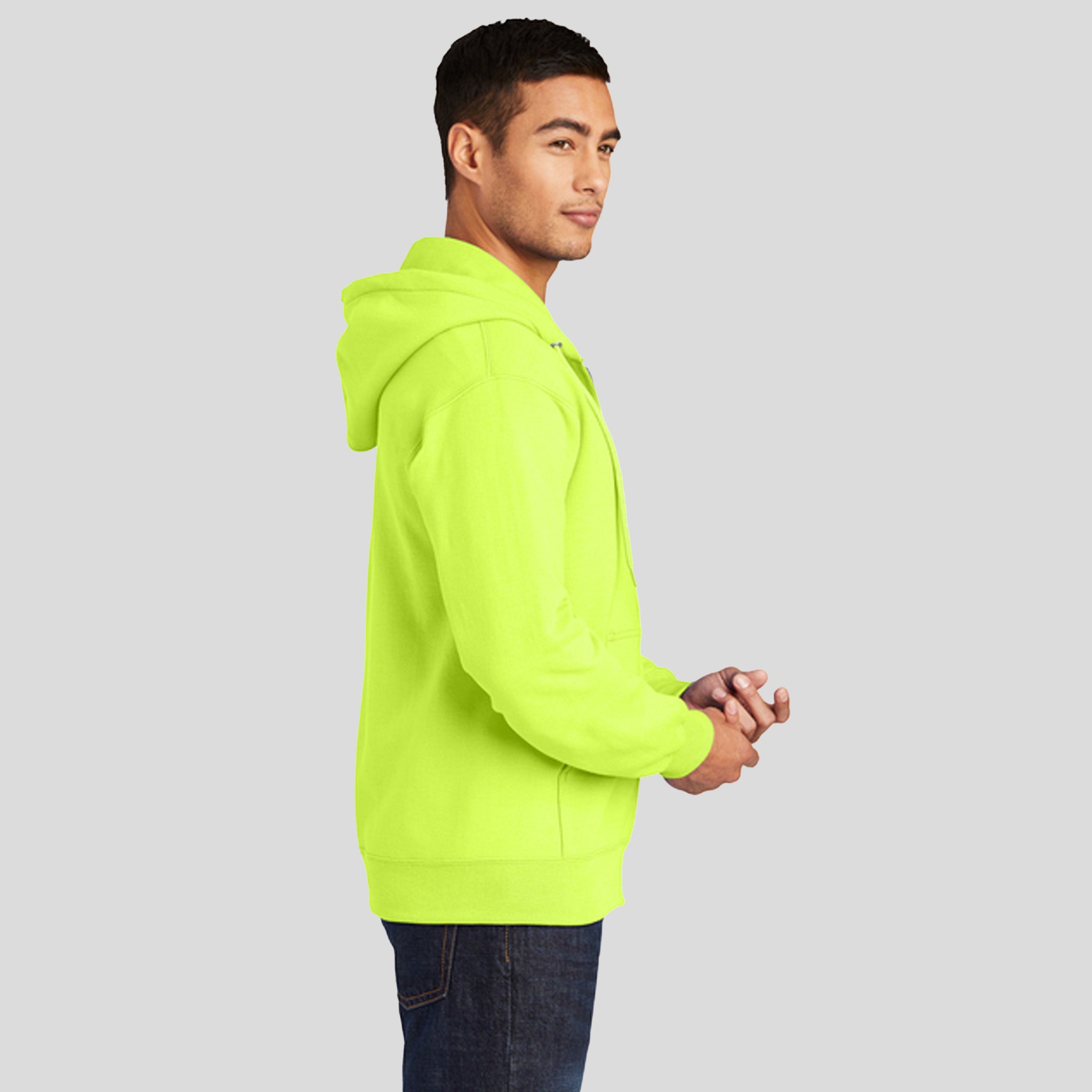 Essential Fleece Full-Zip Hooded Sweatshirt | Safety Green