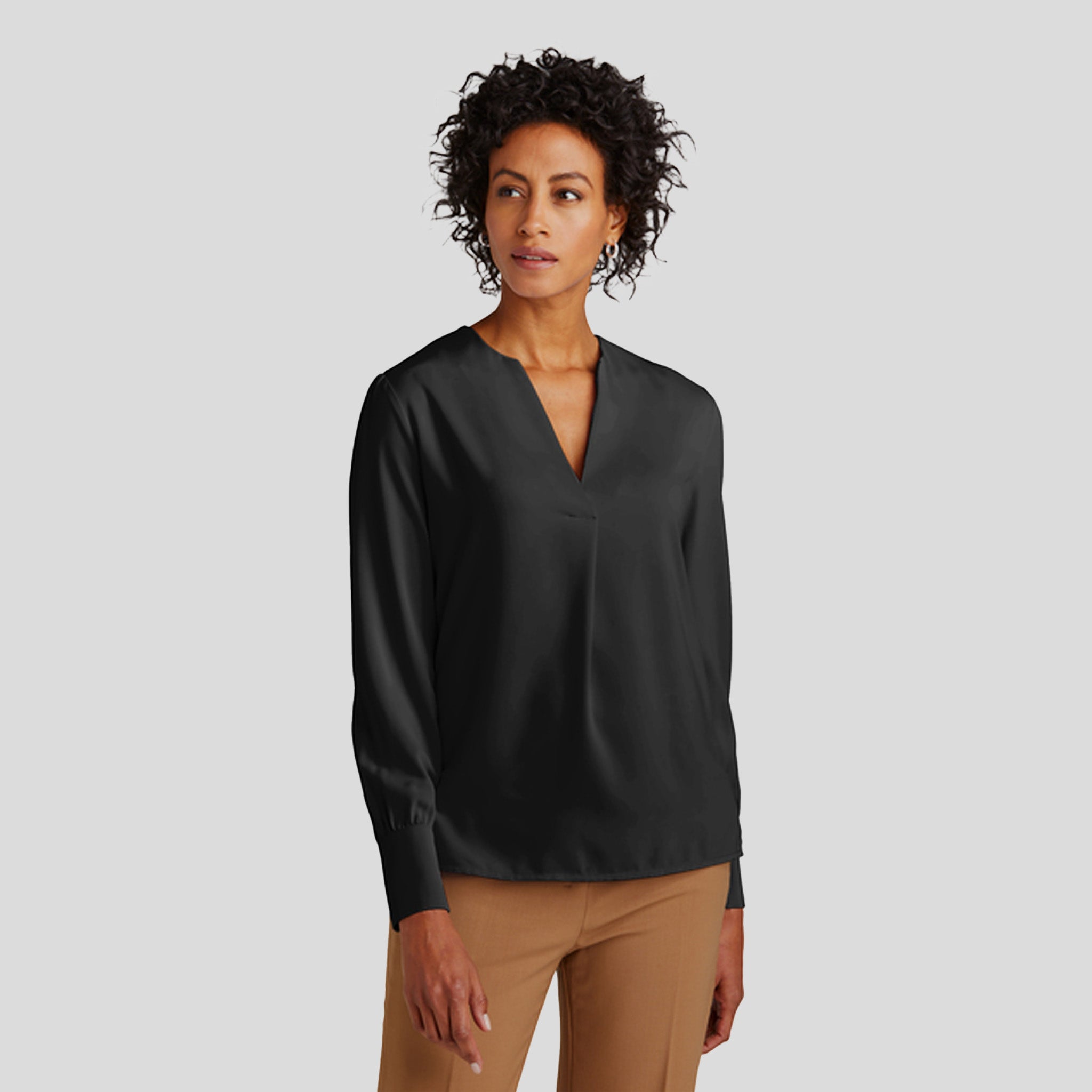 Womenβs Open-Neck Satin Blouse | Deep Black