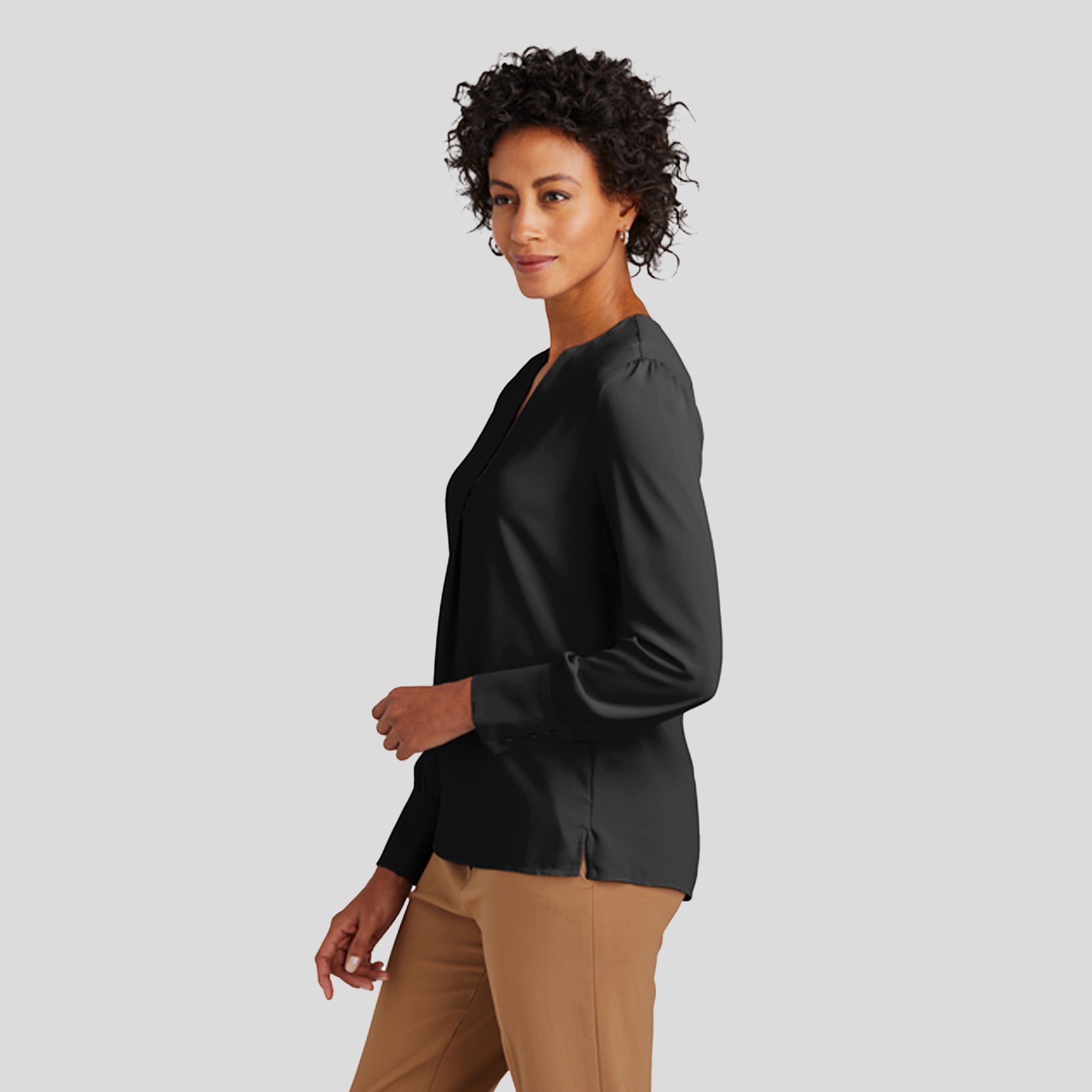 Womenβs Open-Neck Satin Blouse | Deep Black