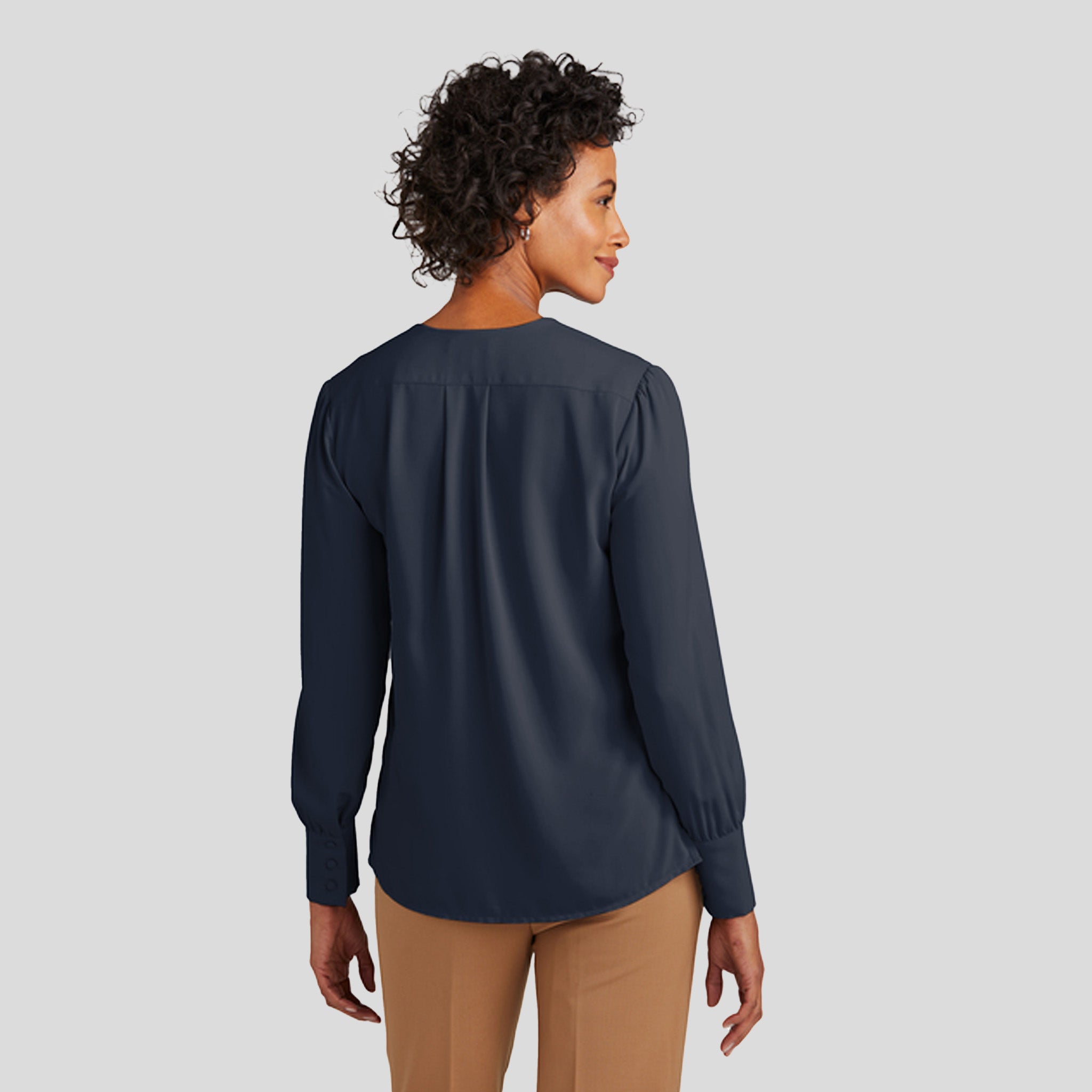 Womenβs Open-Neck Satin Blouse | Night Navy
