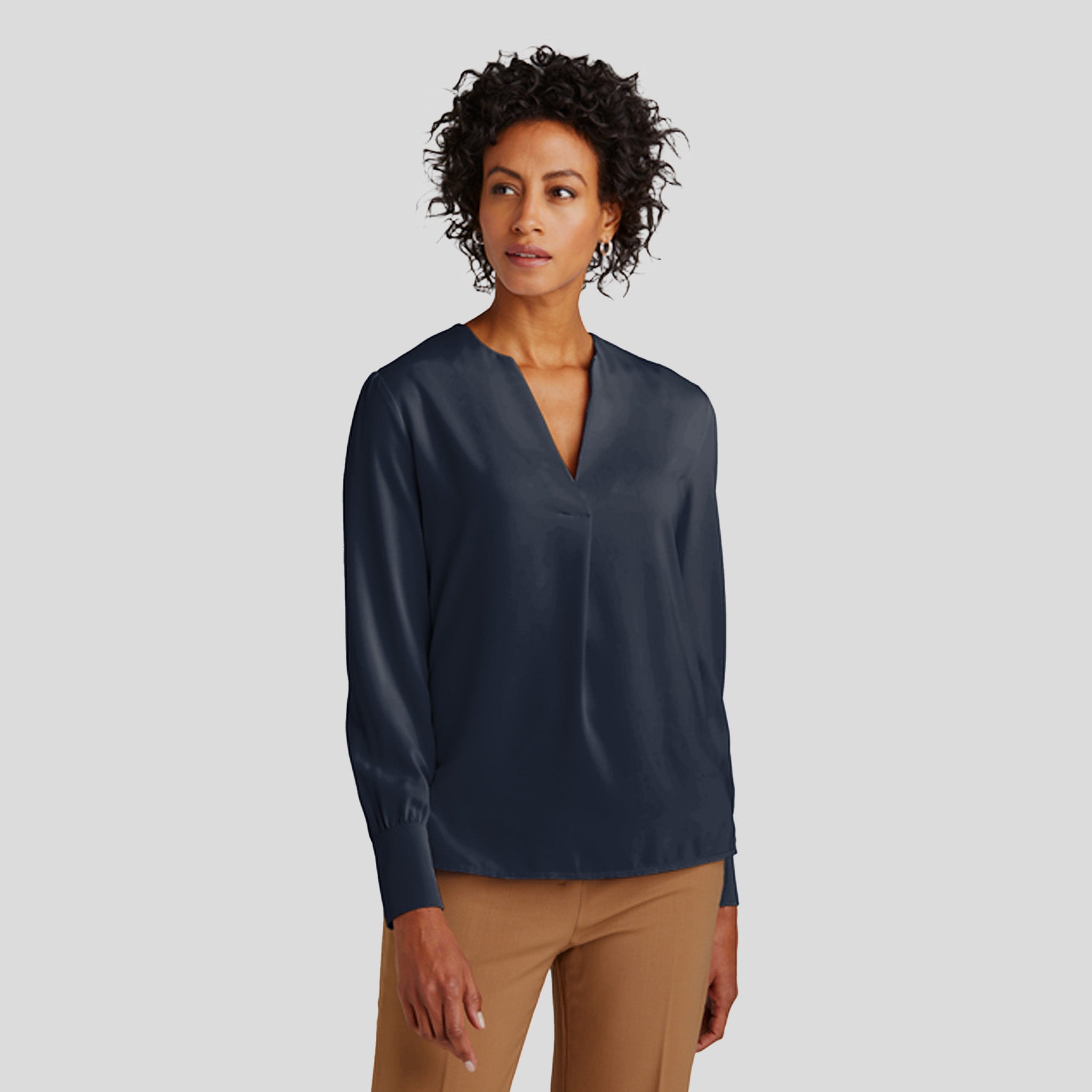 Womenβs Open-Neck Satin Blouse | Night Navy