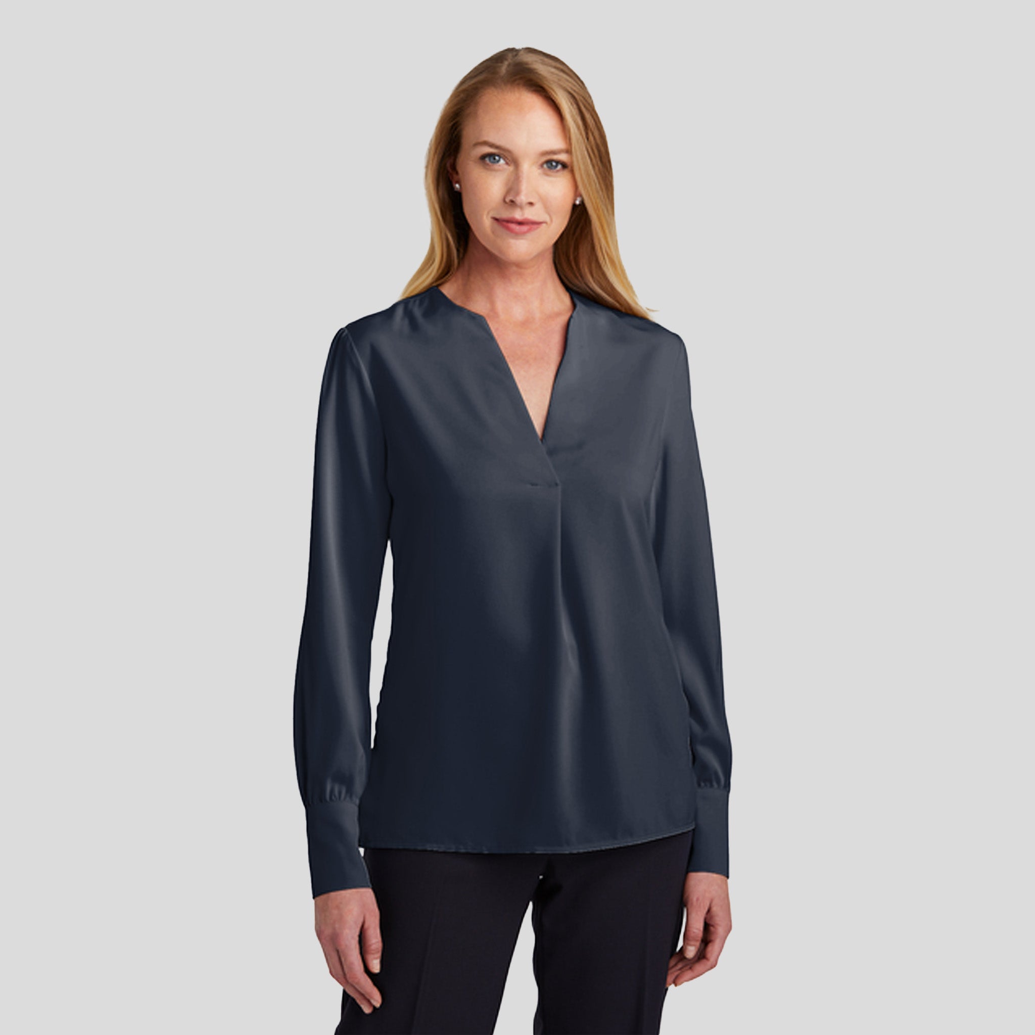Womenβs Open-Neck Satin Blouse | Night Navy