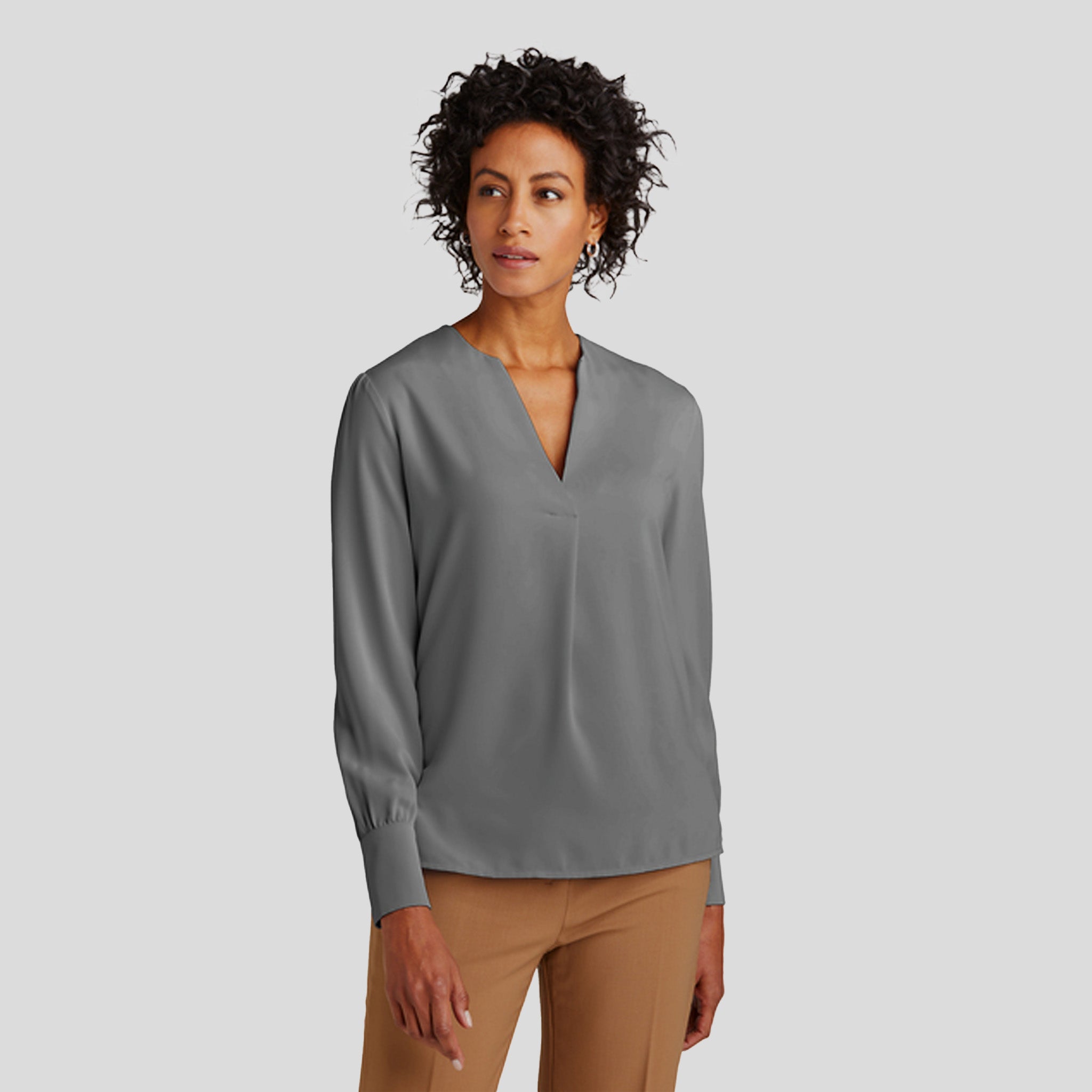 Womenβs Open-Neck Satin Blouse | Shadow Grey