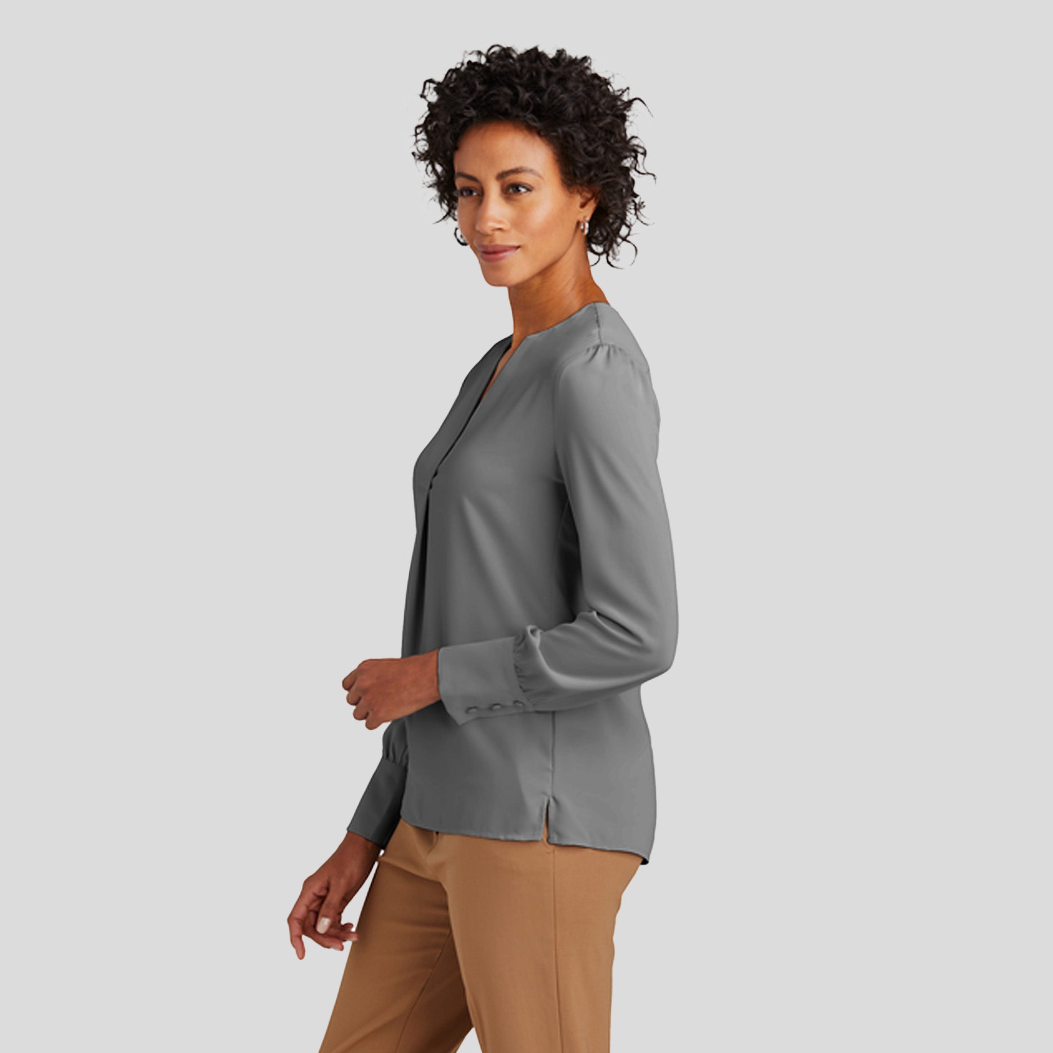 Womenβs Open-Neck Satin Blouse | Shadow Grey