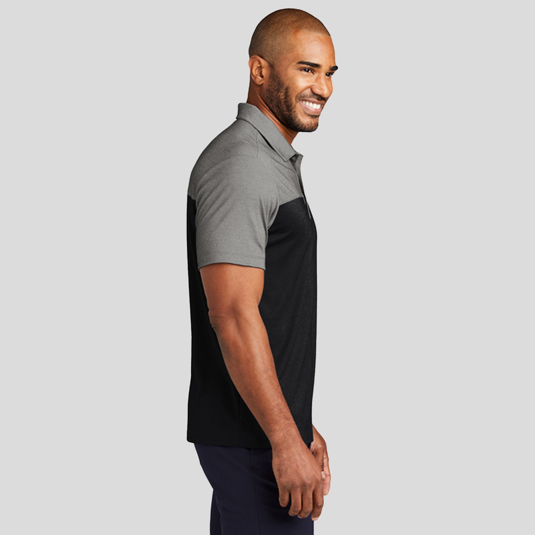 Fine Pique Blend Blocked Polo | Deep Black/Charcoal Heather