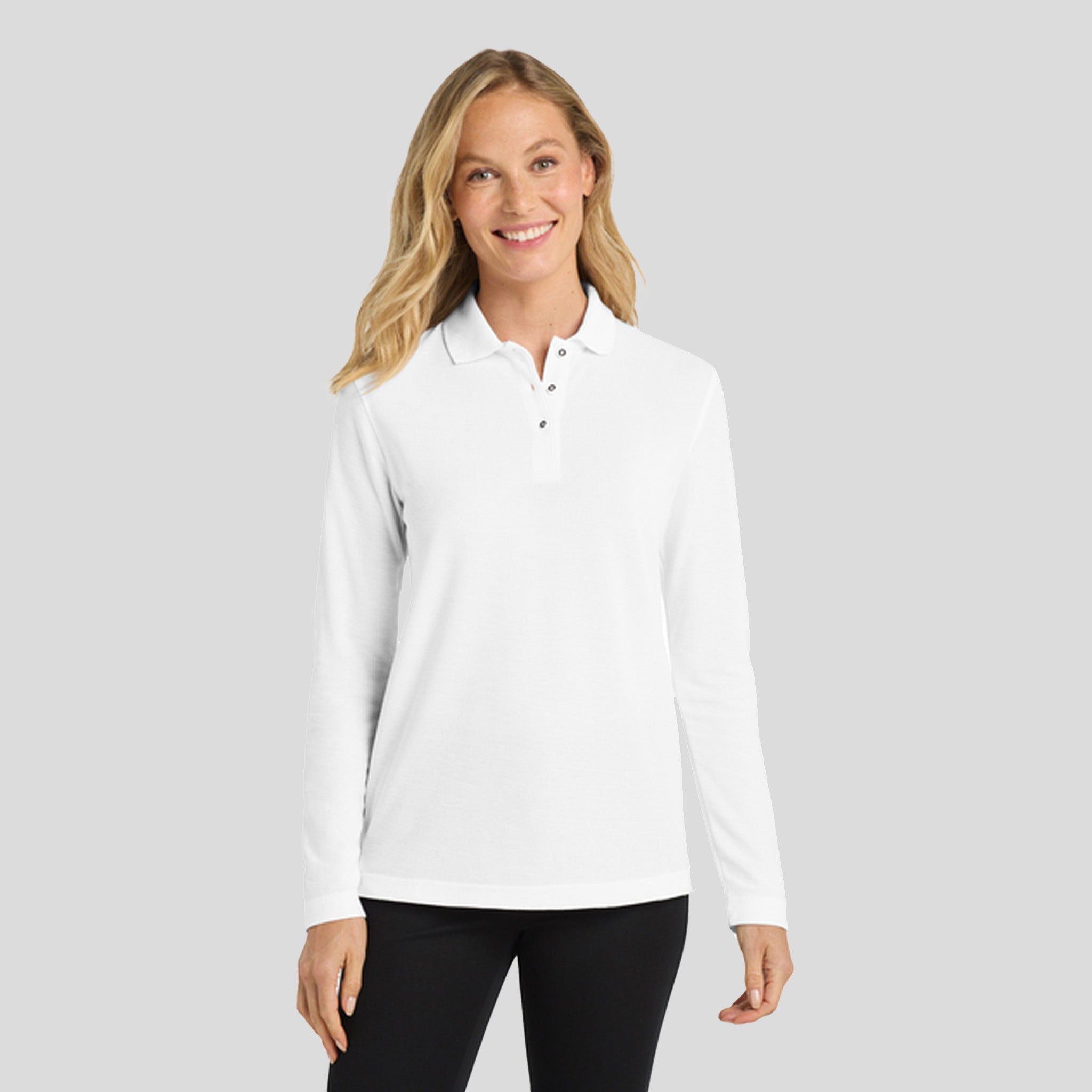 Women's Silk Touch™ Long Sleeve Polo | White