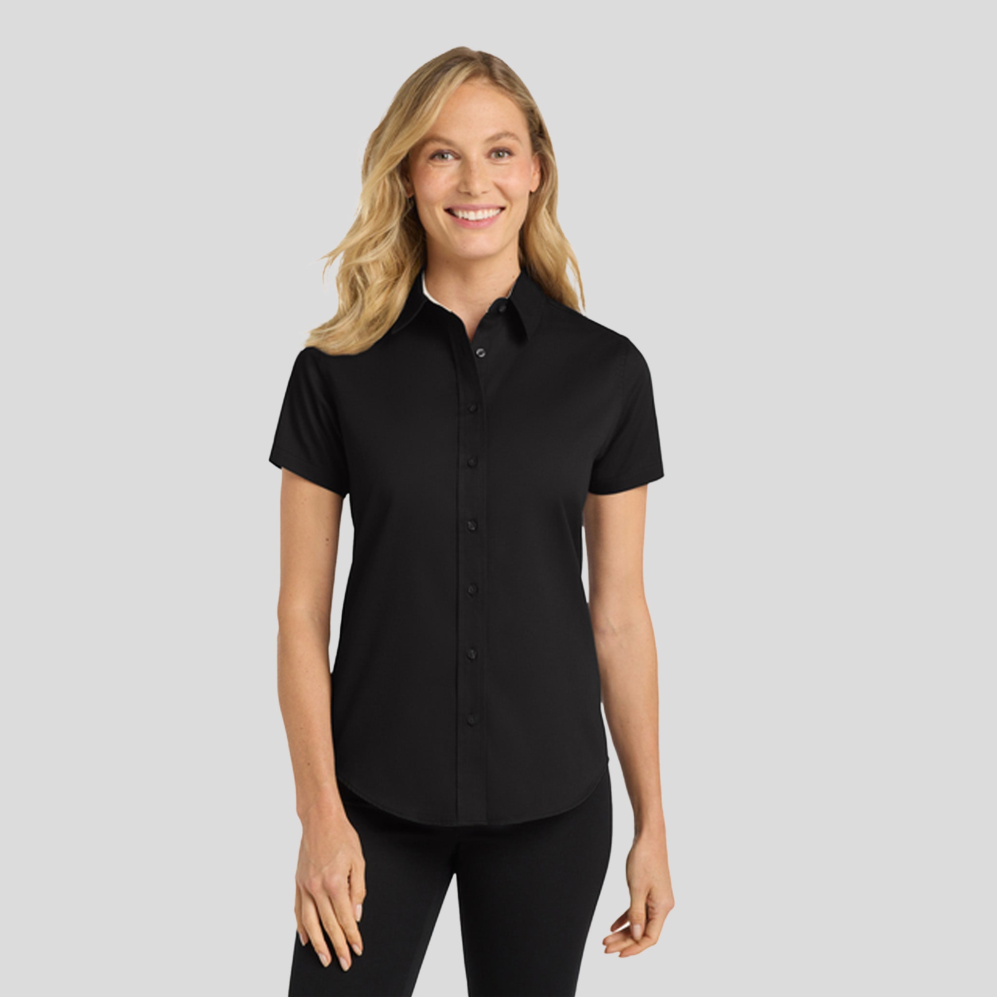 Women's Short Sleeve Easy Care Shirt | Black/Light Stone