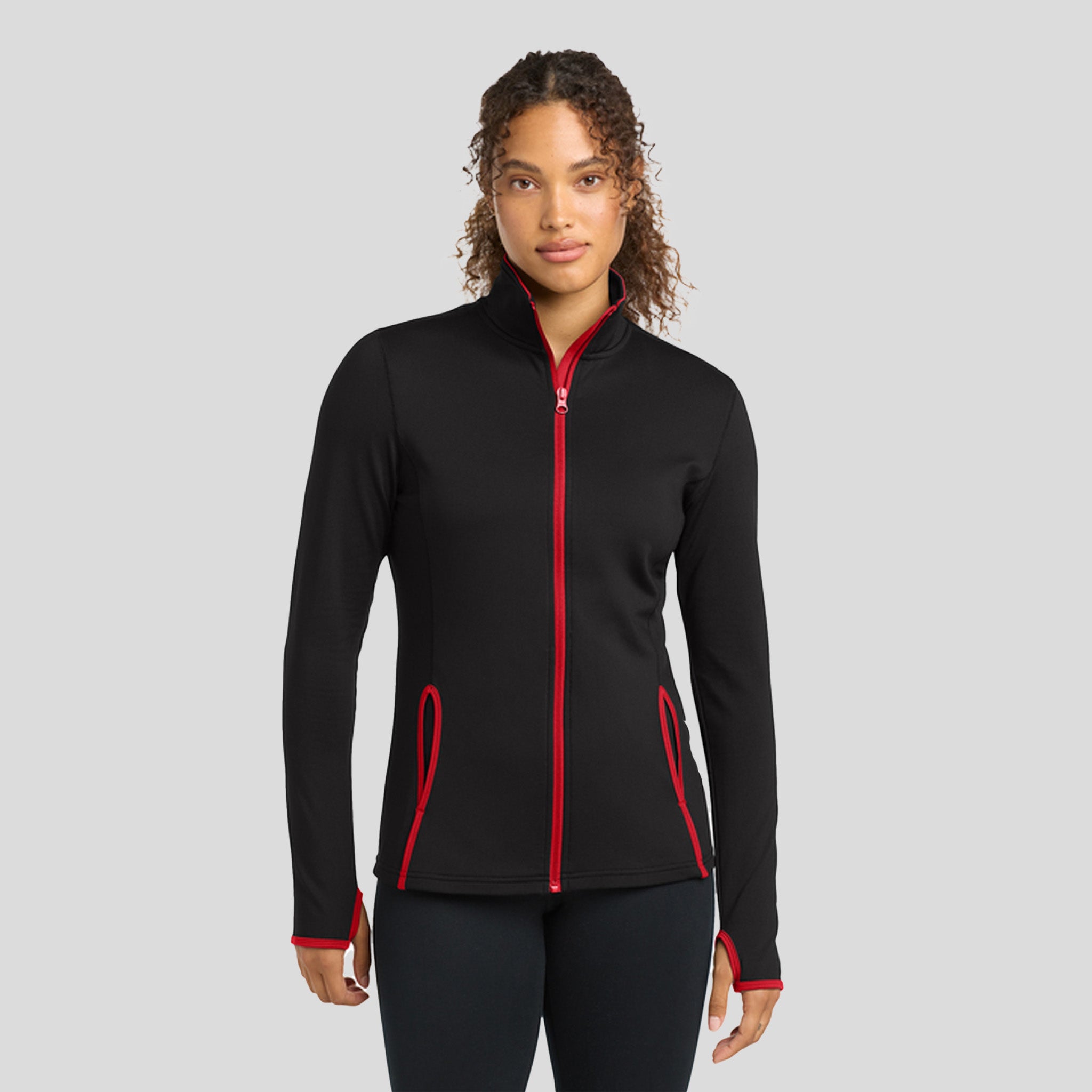 Women's Sport-Wickยฎ Stretch Contrast Full-Zip Jacket | Black/True Red