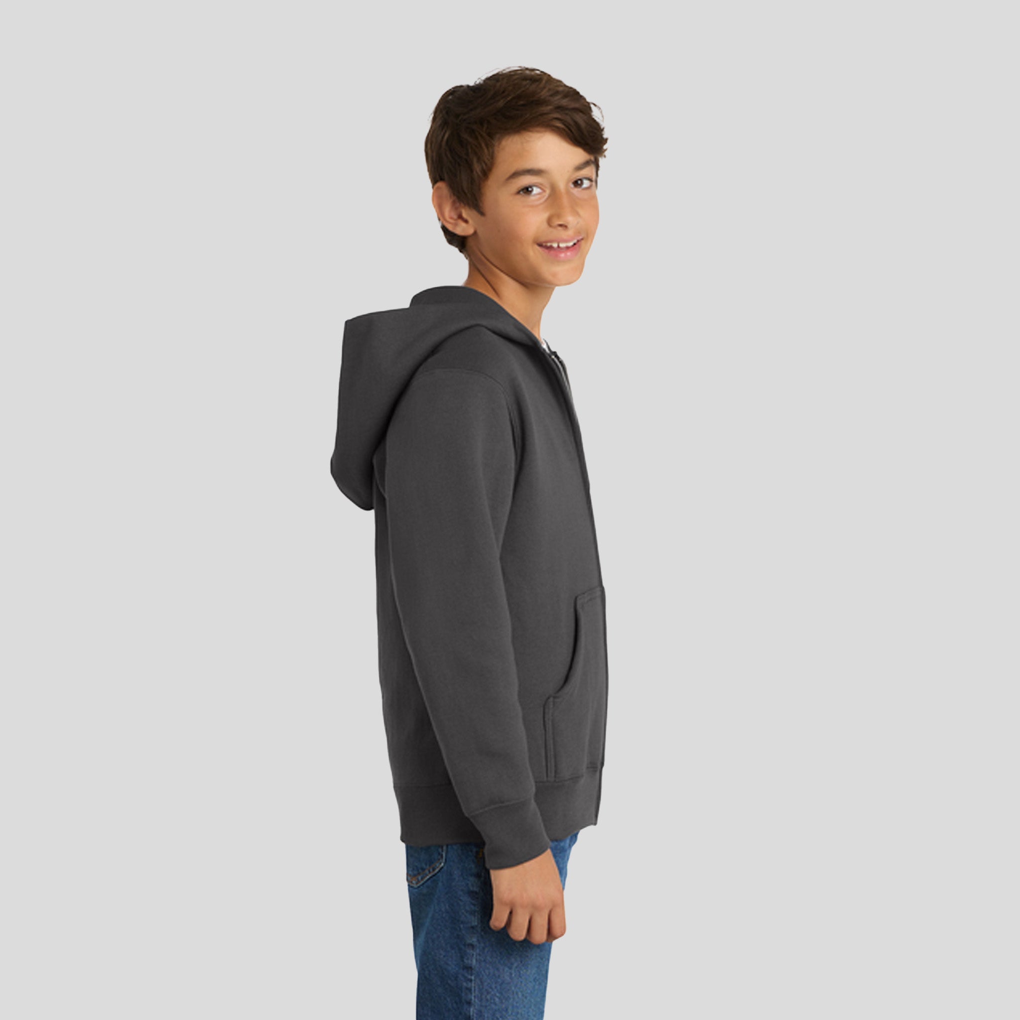 Youth Core Fleece Full-Zip Hooded Sweatshirt | Charcoal