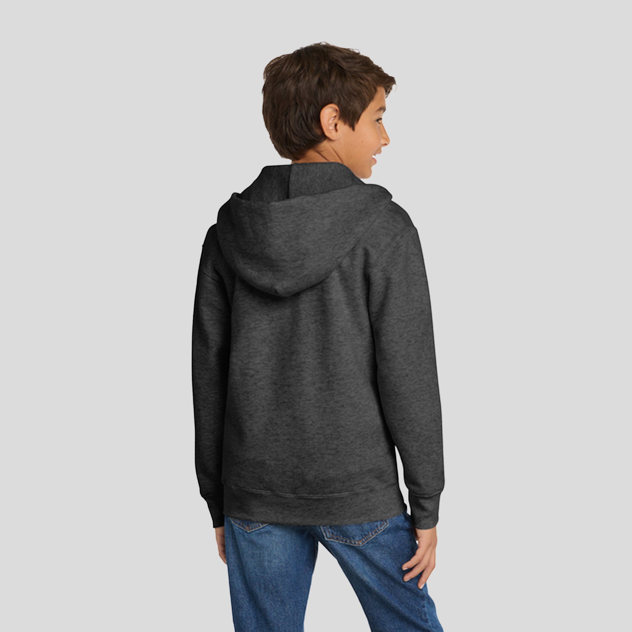 Youth Core Fleece Full-Zip Hooded Sweatshirt | Dark Heather Grey