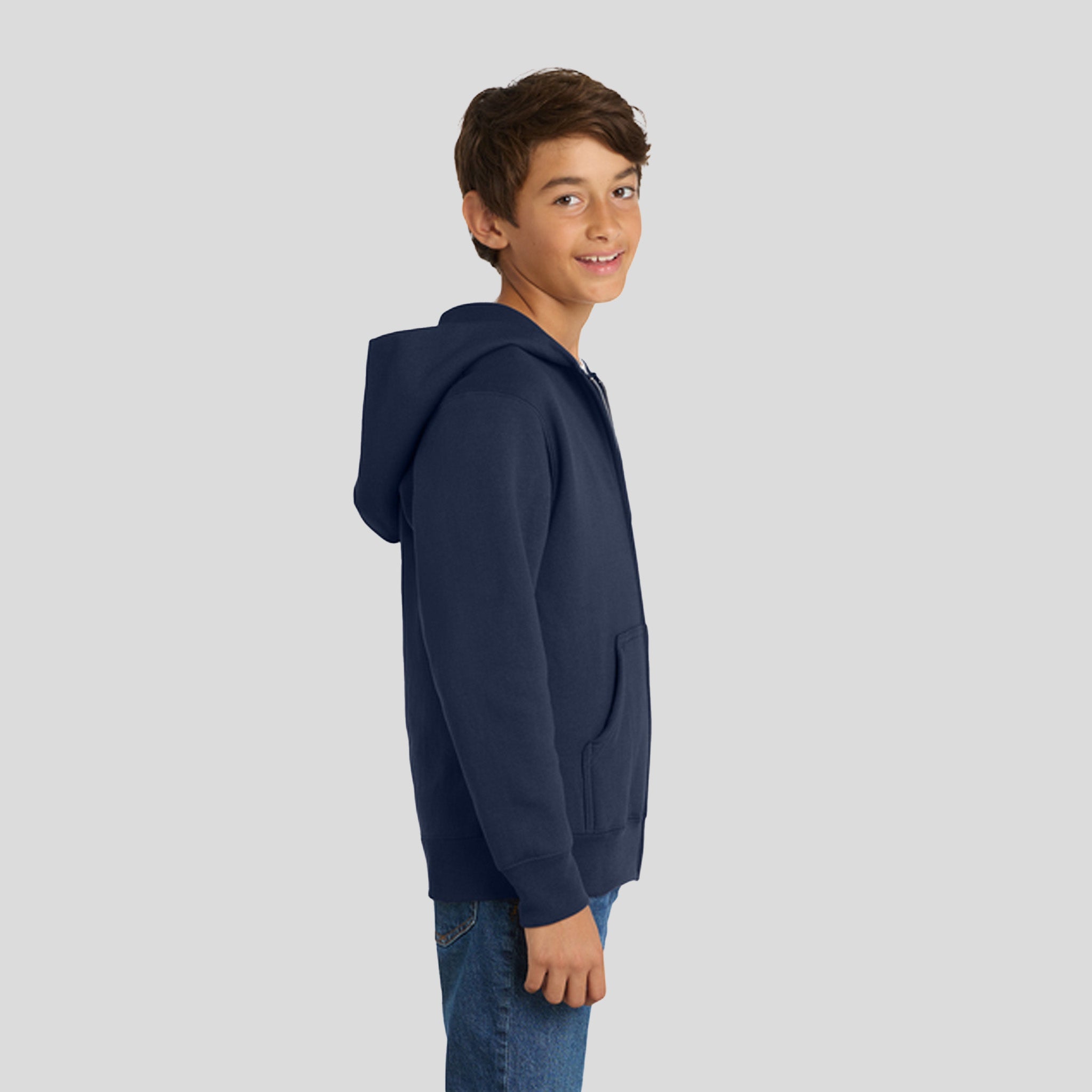 Youth Core Fleece Full-Zip Hooded Sweatshirt | Navy