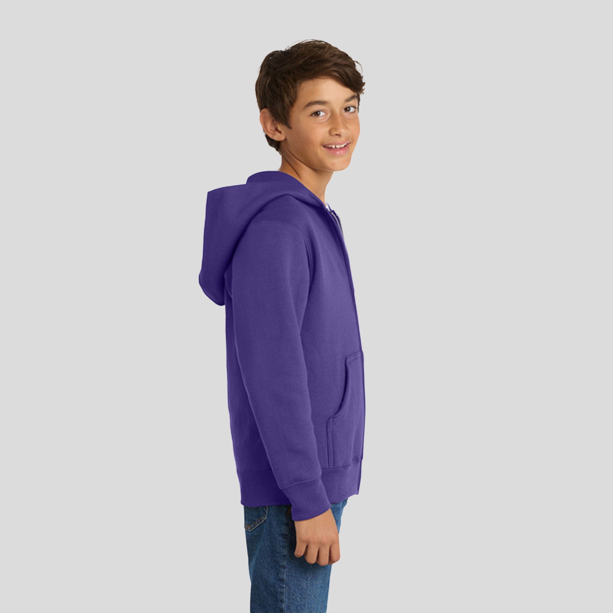 Youth Core Fleece Full-Zip Hooded Sweatshirt | Purple
