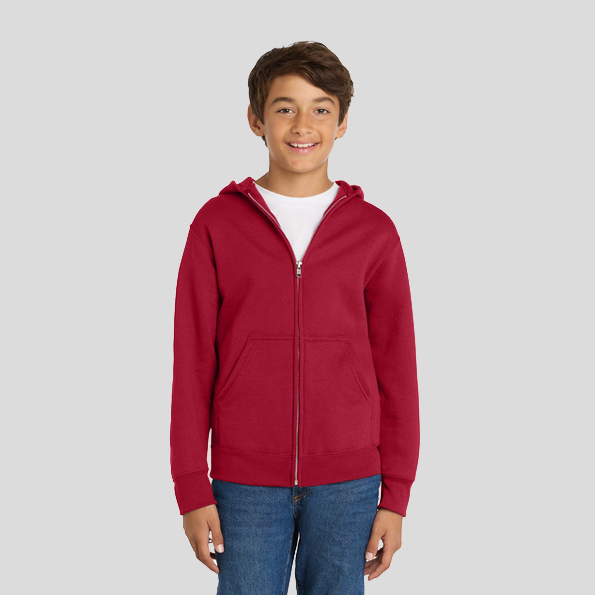 Youth Core Fleece Full-Zip Hooded Sweatshirt | Red