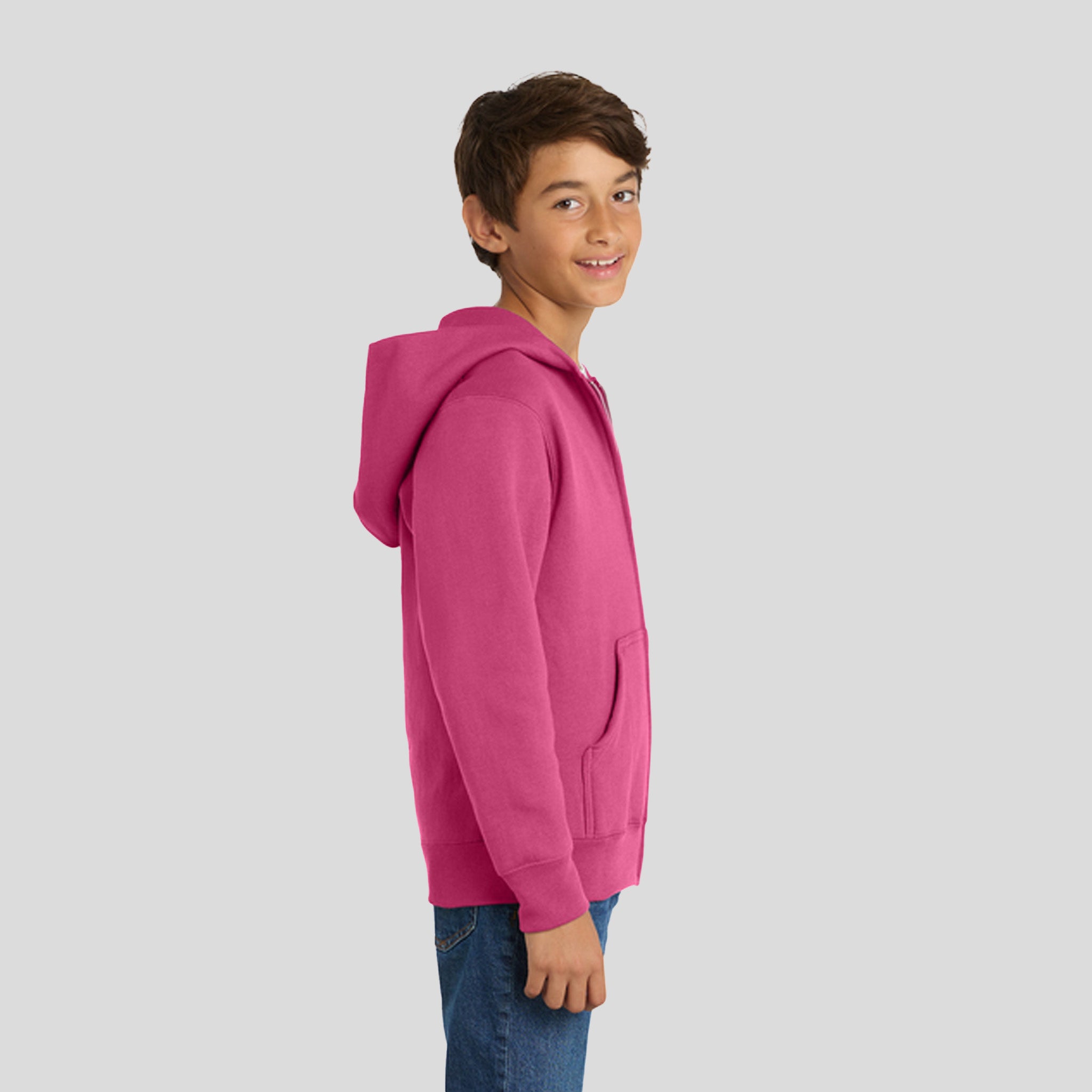 Youth Core Fleece Full-Zip Hooded Sweatshirt | Sangria