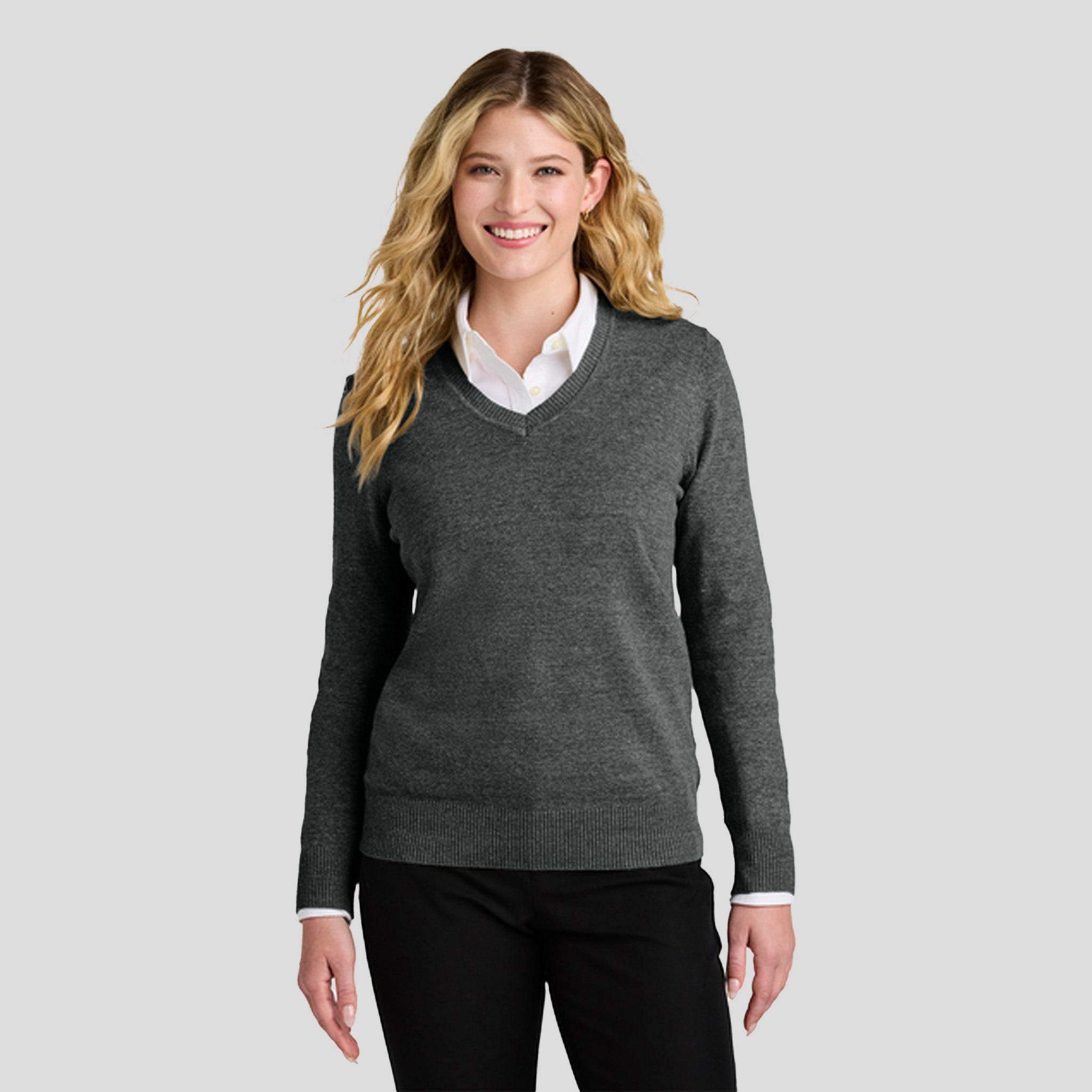 Womenβs Easy Care V-Neck Sweater | Charcoal Heather