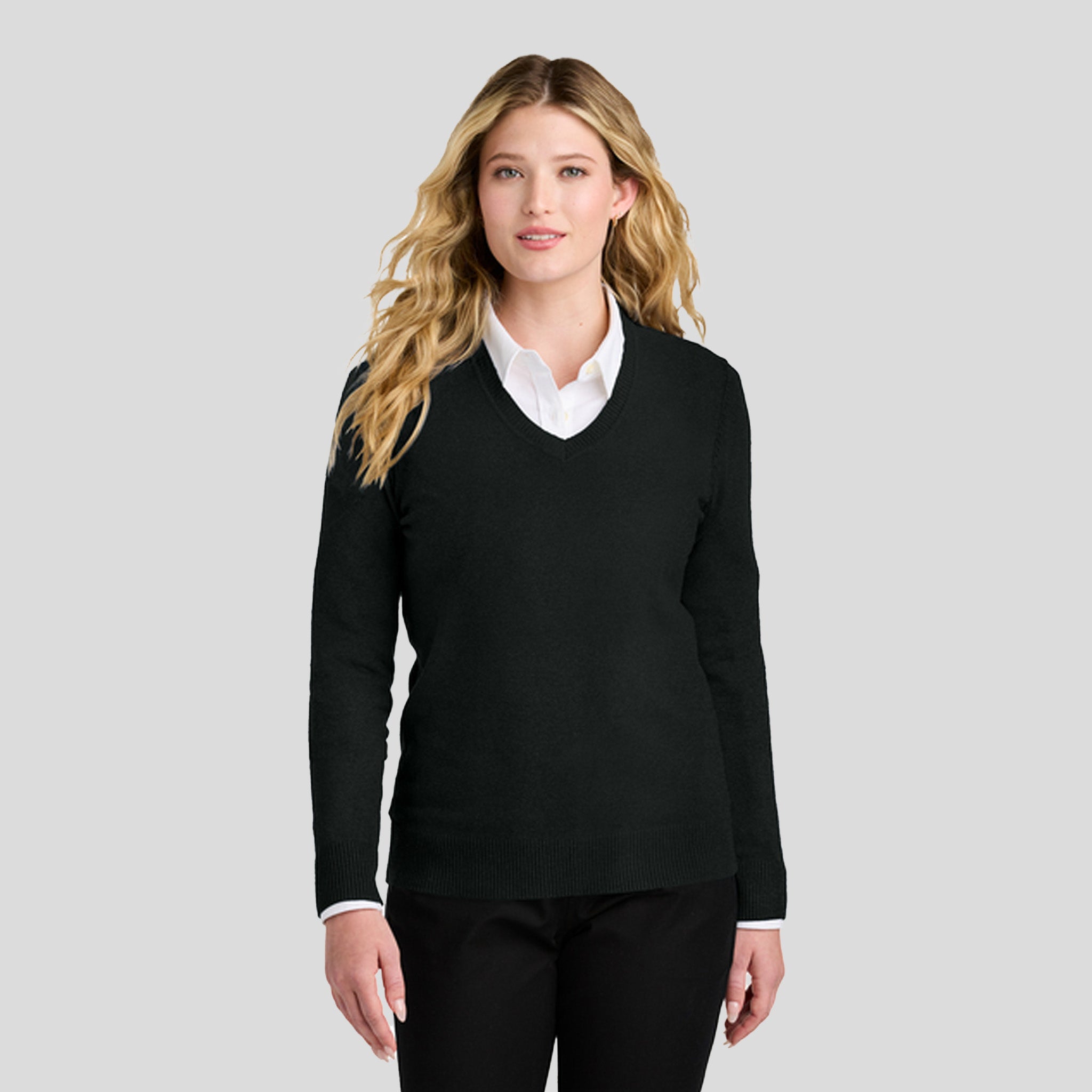 Womenβs Easy Care V-Neck Sweater | Deep Black