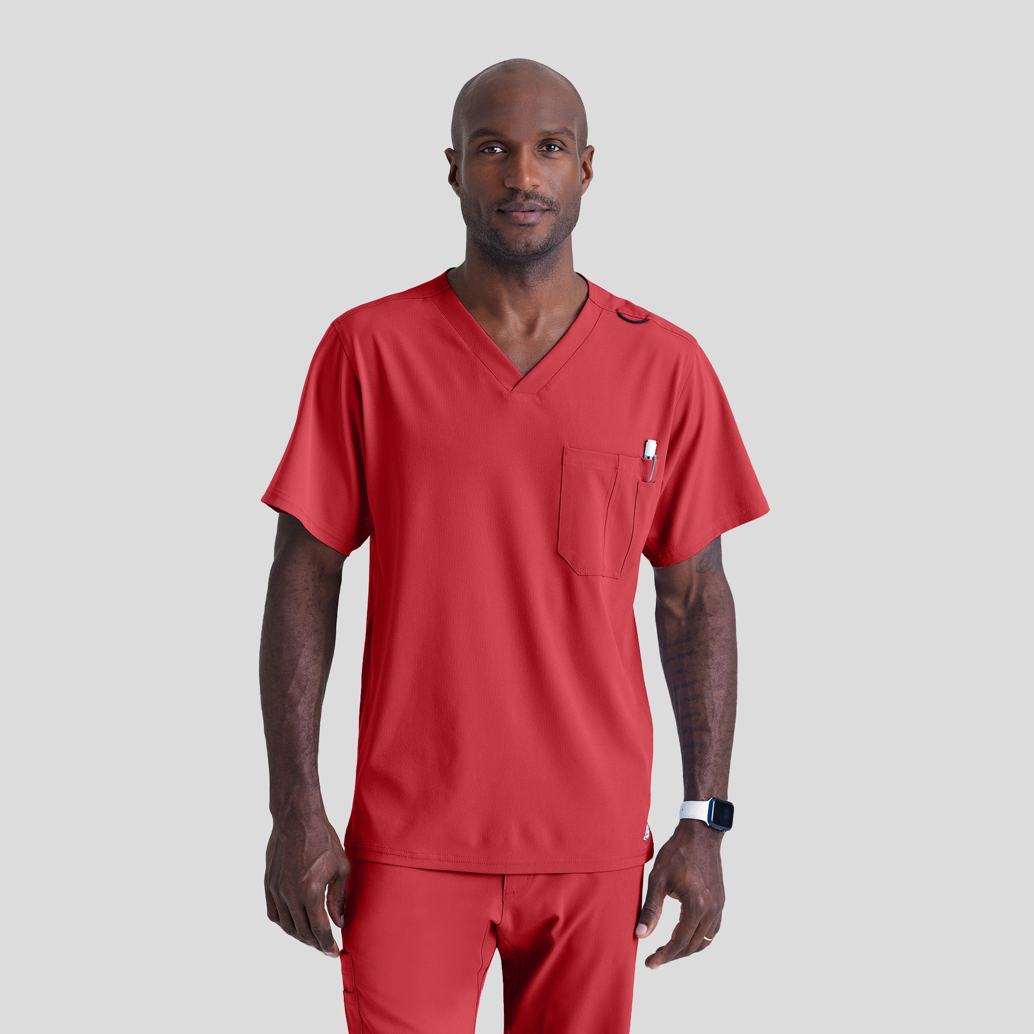 Men's Structure 1-Pocket V-Neck Scrub Top | Red
