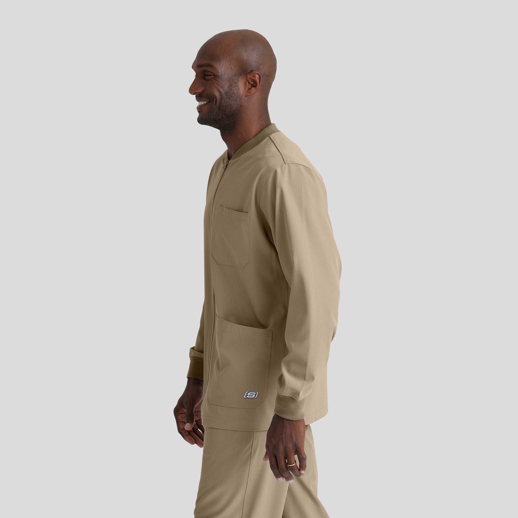 Men's Structure 3-Pocket Crewneck Warmup Scrub Jacket | Khaki