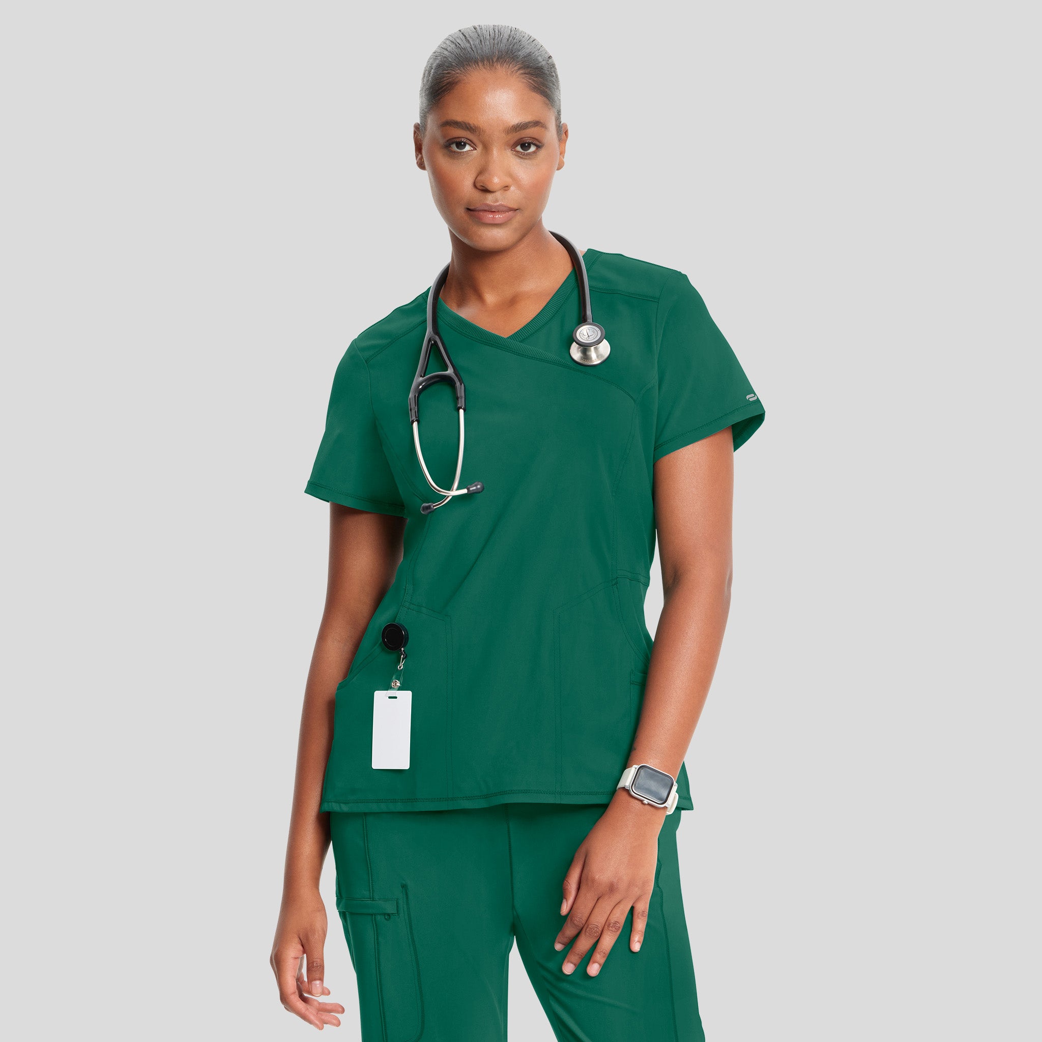 Infinity Mock Wrap Solid Scrub Top | Hunter