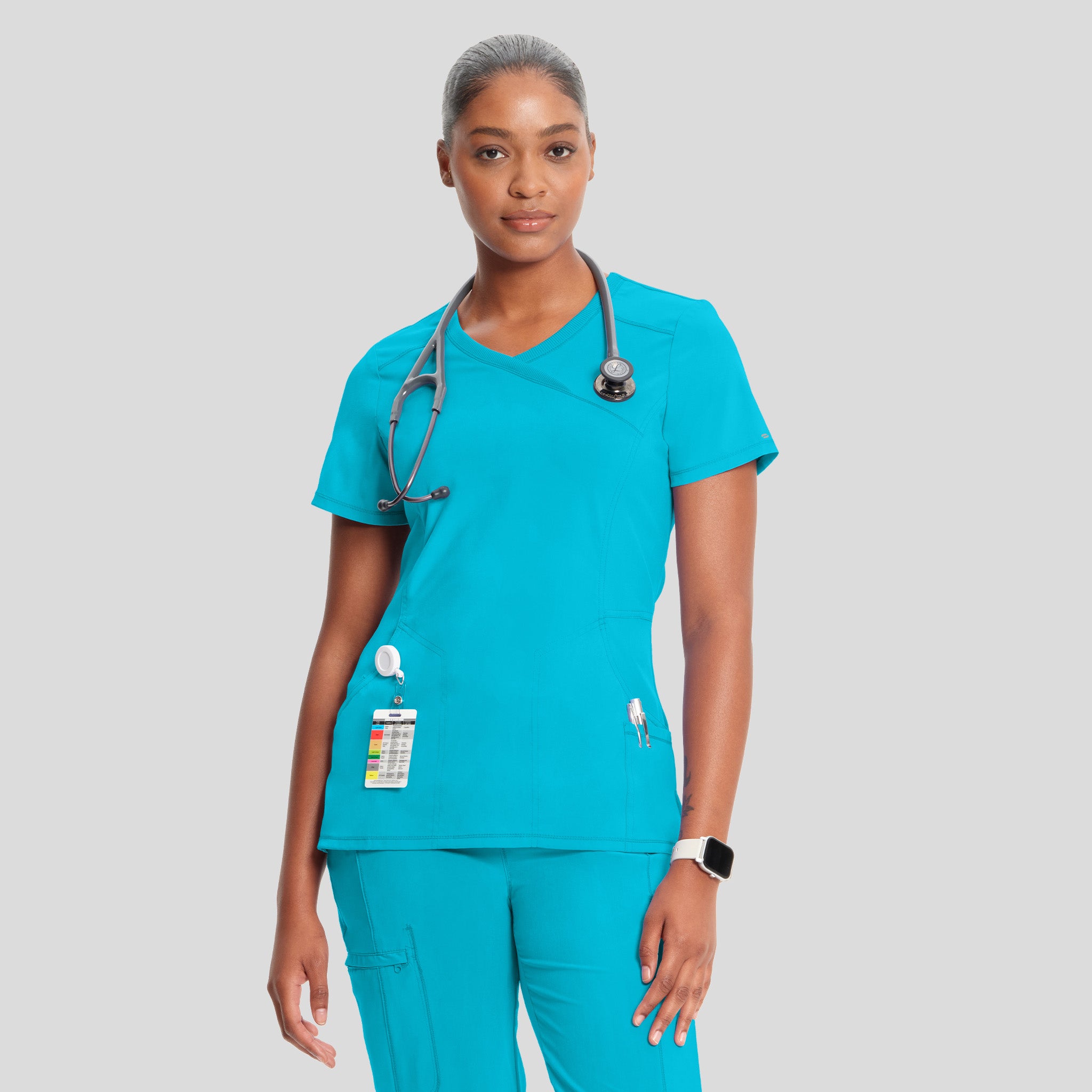 Infinity Mock Wrap Solid Scrub Top | Turquoise