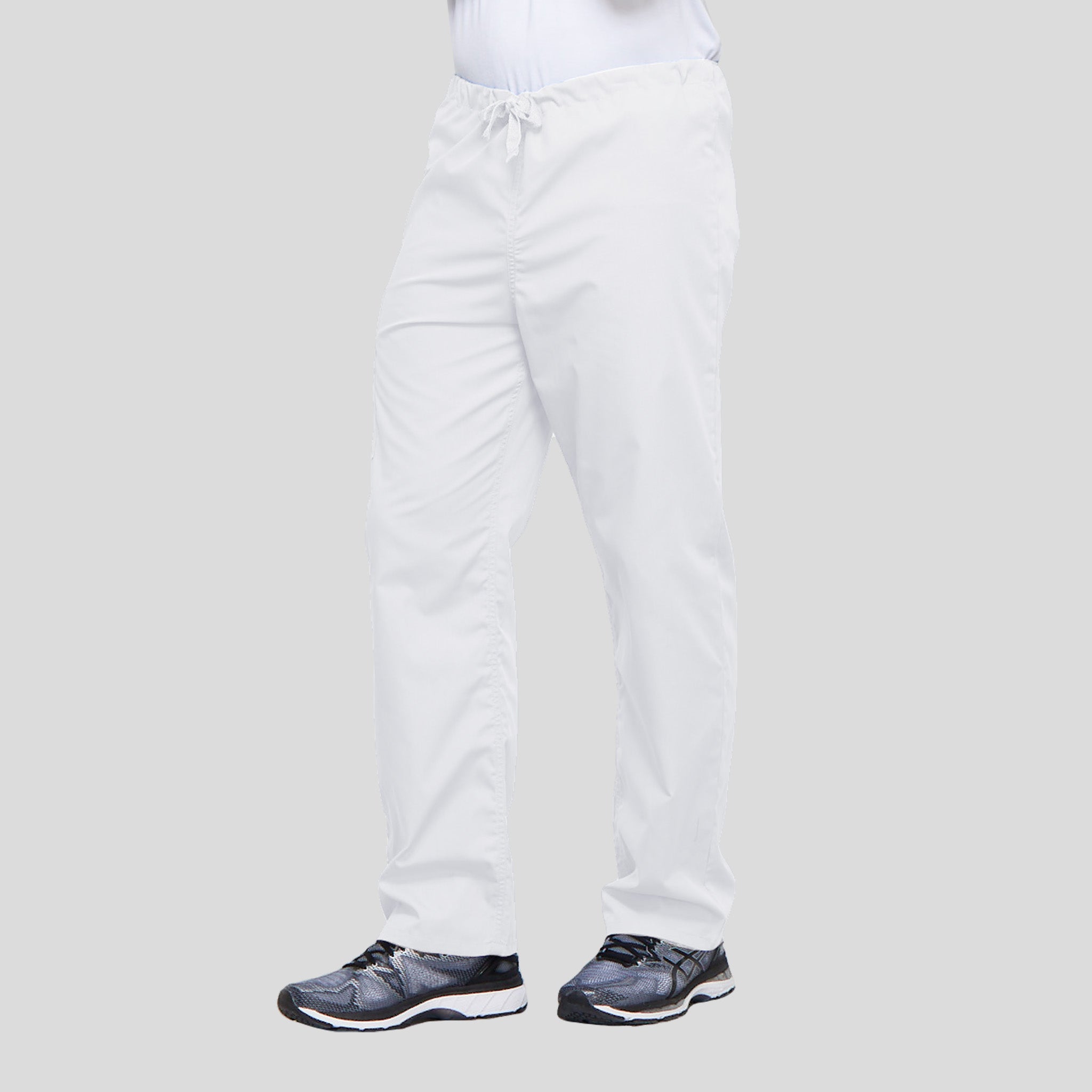 Unisex Drawstring Cargo Scrub Pant | White