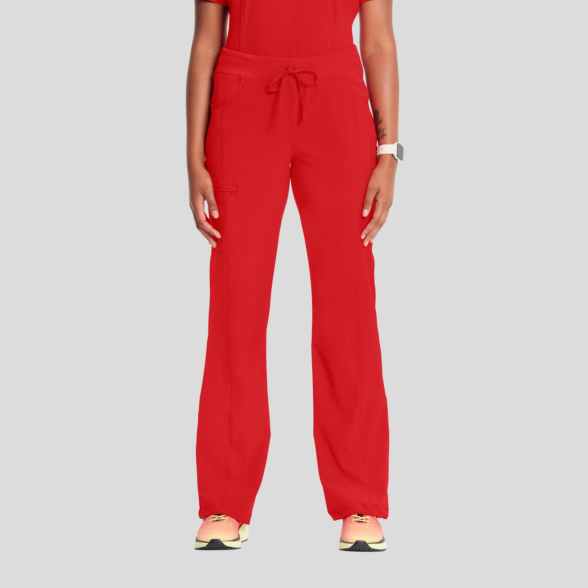 Rib Knit Drawstring Waist Scrub Pant | Red