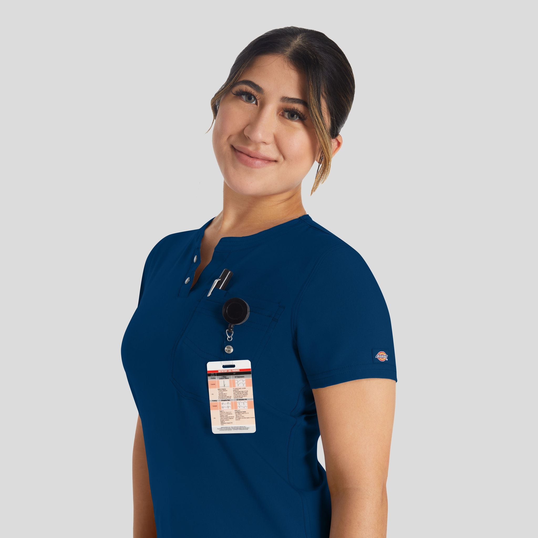 Women's Round Neck Henley Scrub Top | Navy
