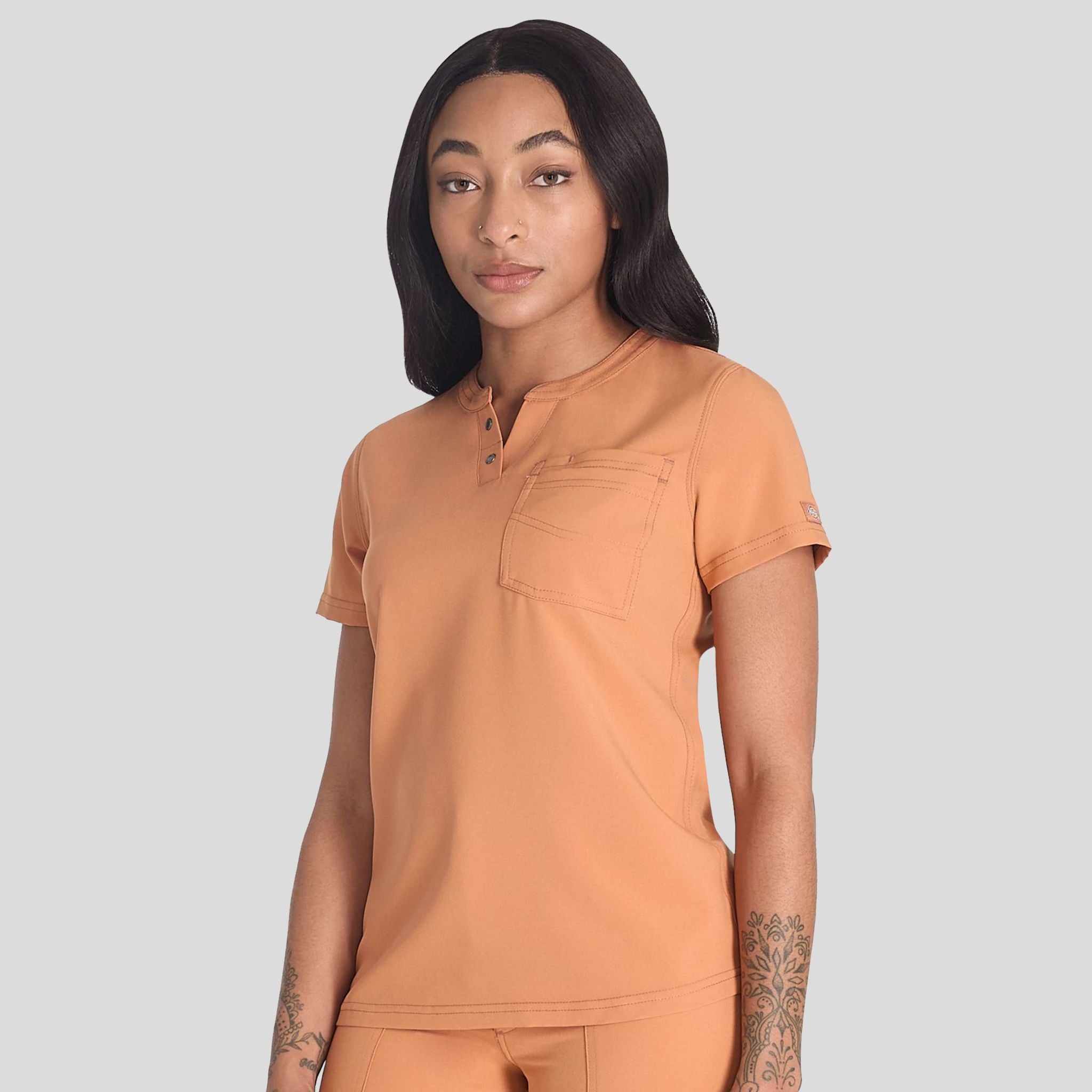 Women's Round Neck Henley Scrub Top | Ginger Glow