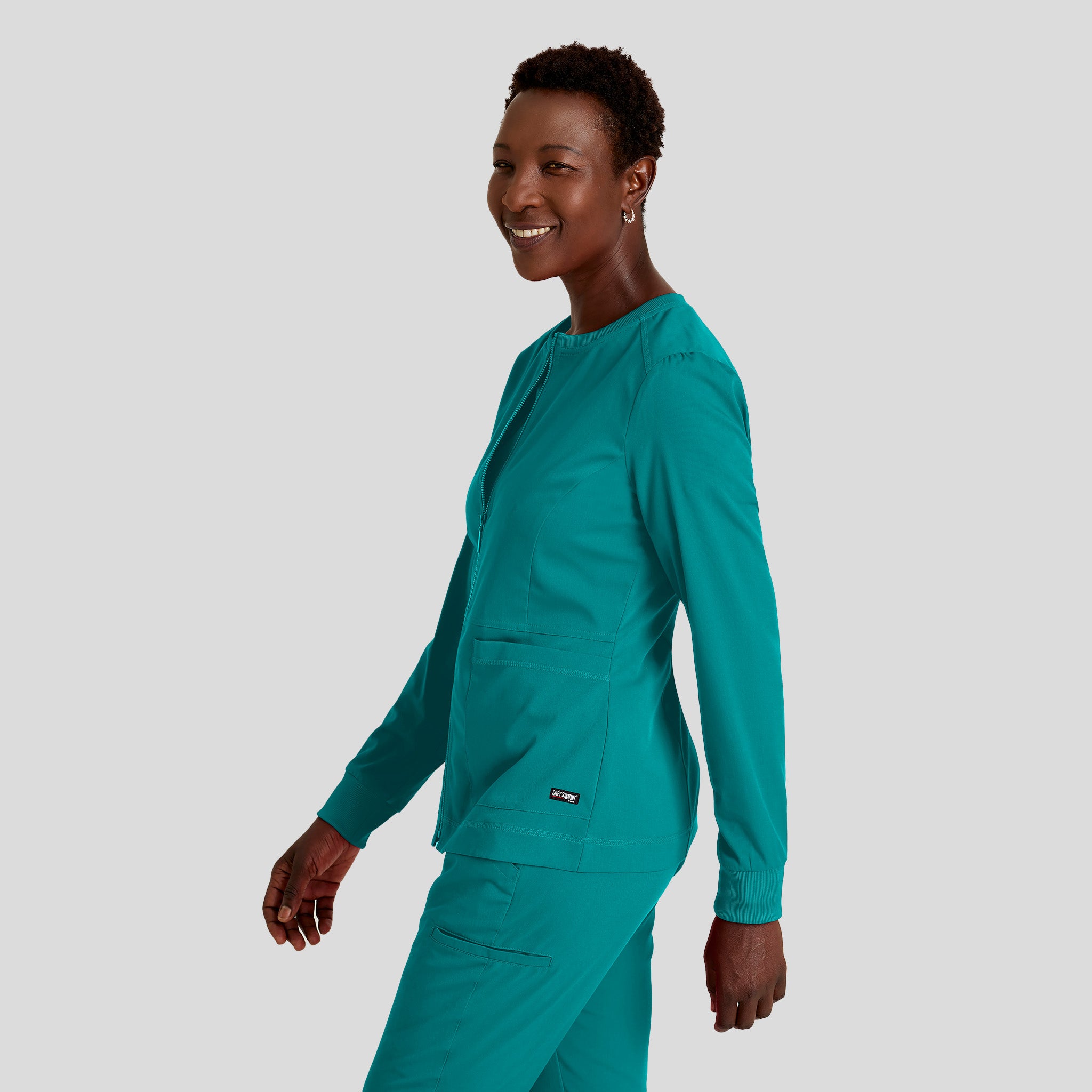 Millie 3-Pocket Crewneck Scrub Jacket | Teal