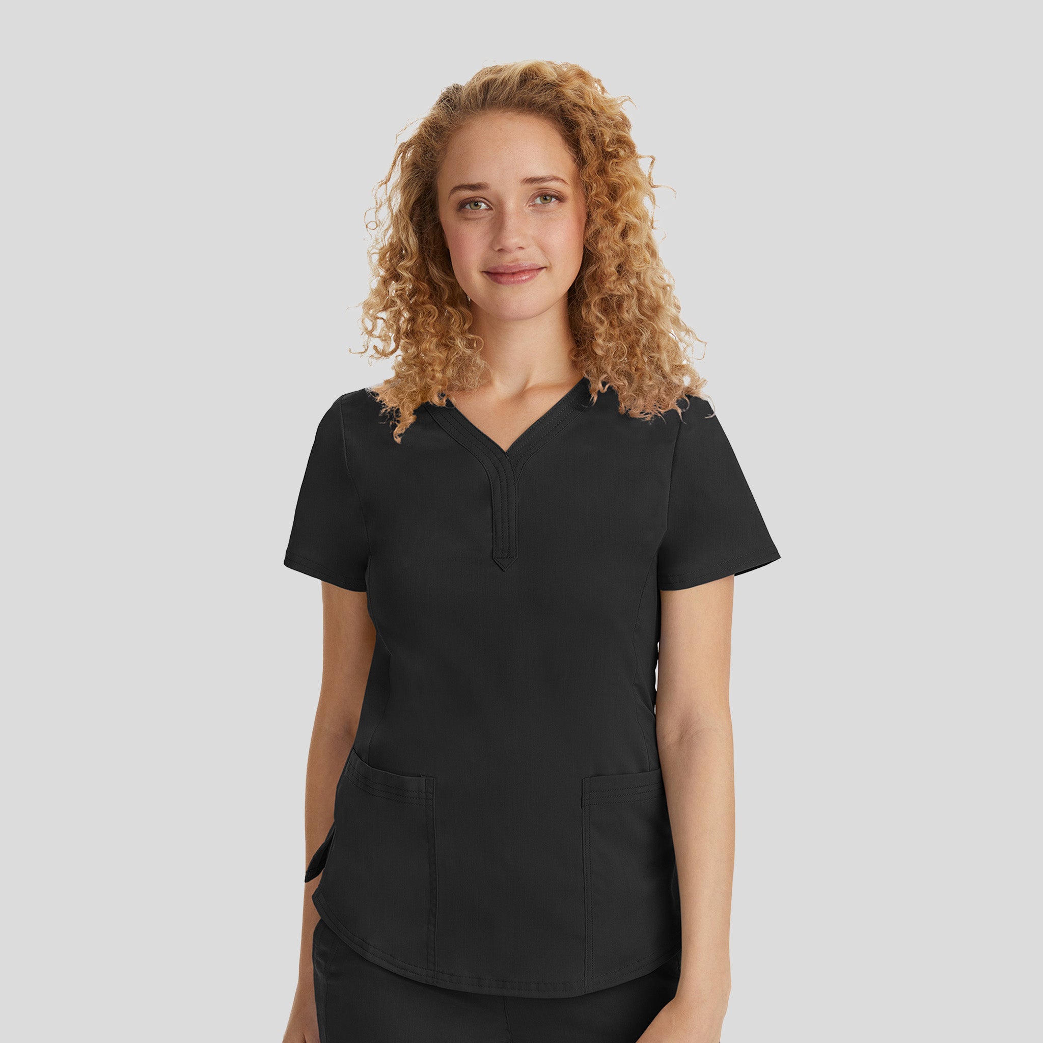 Jane Y-Neck Scrub Top | Black
