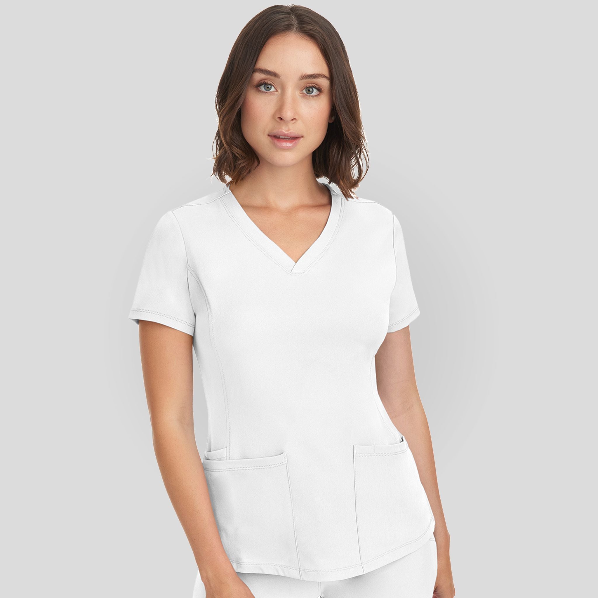 Women's Monica V-Neck Solid Scrub Top | White