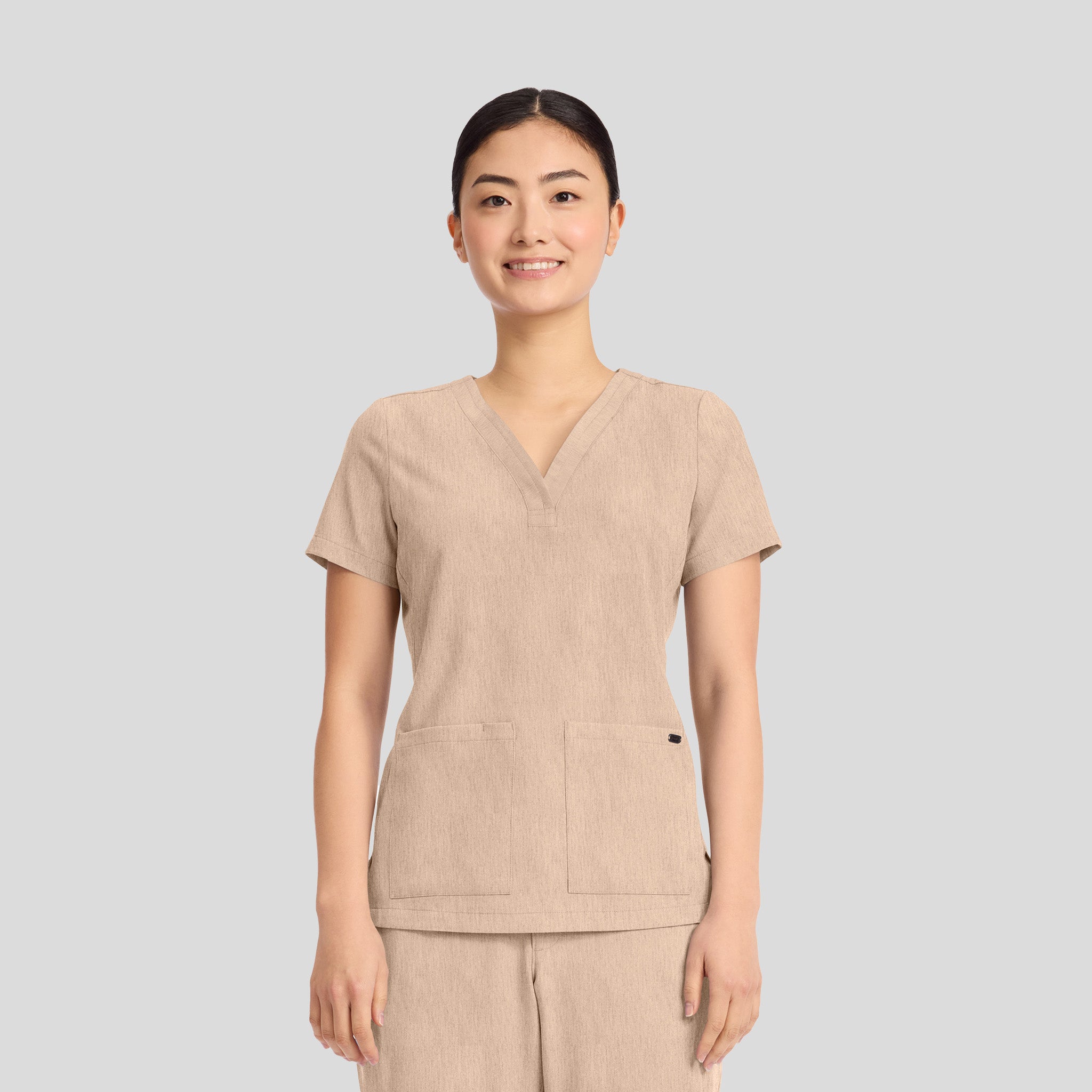 Women's Briana Y-Neck Scrub Top | Desert Taupe