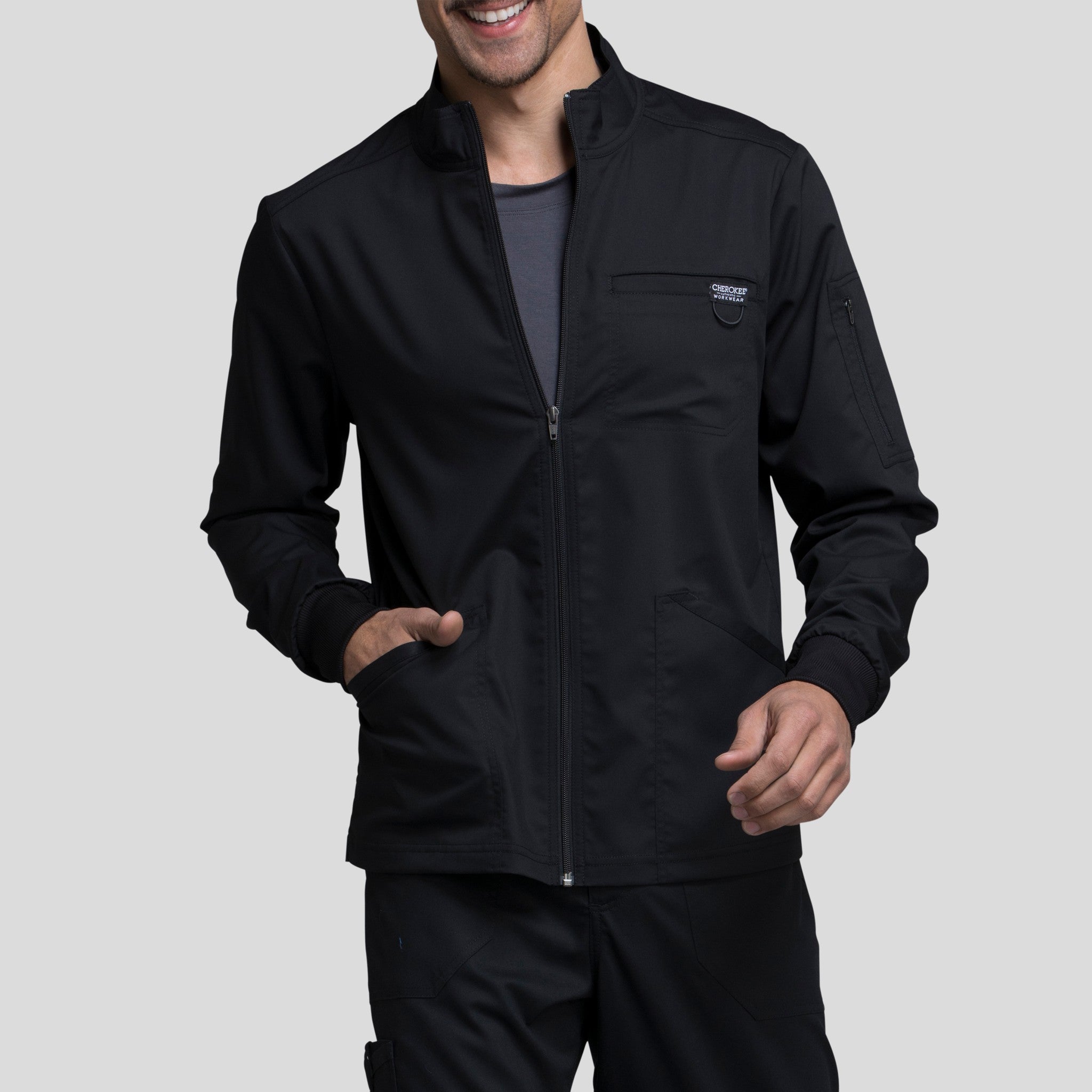 Men's Zip Front Scrub Jacket | Black
