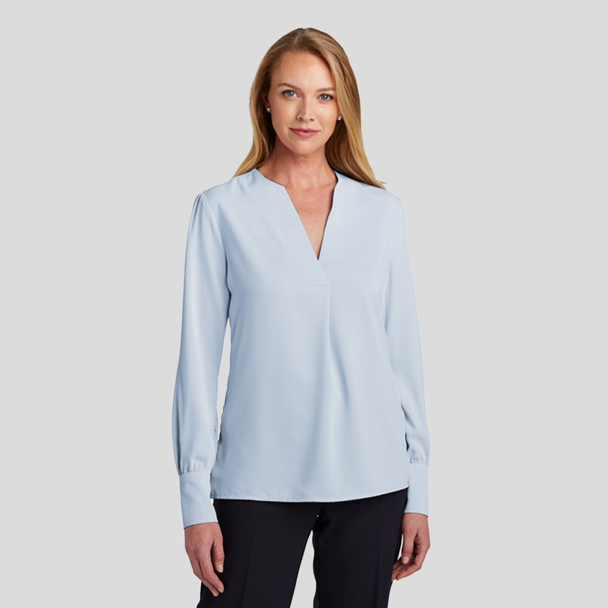 Women’s Open-Neck Satin Blouse | Heritage Blue