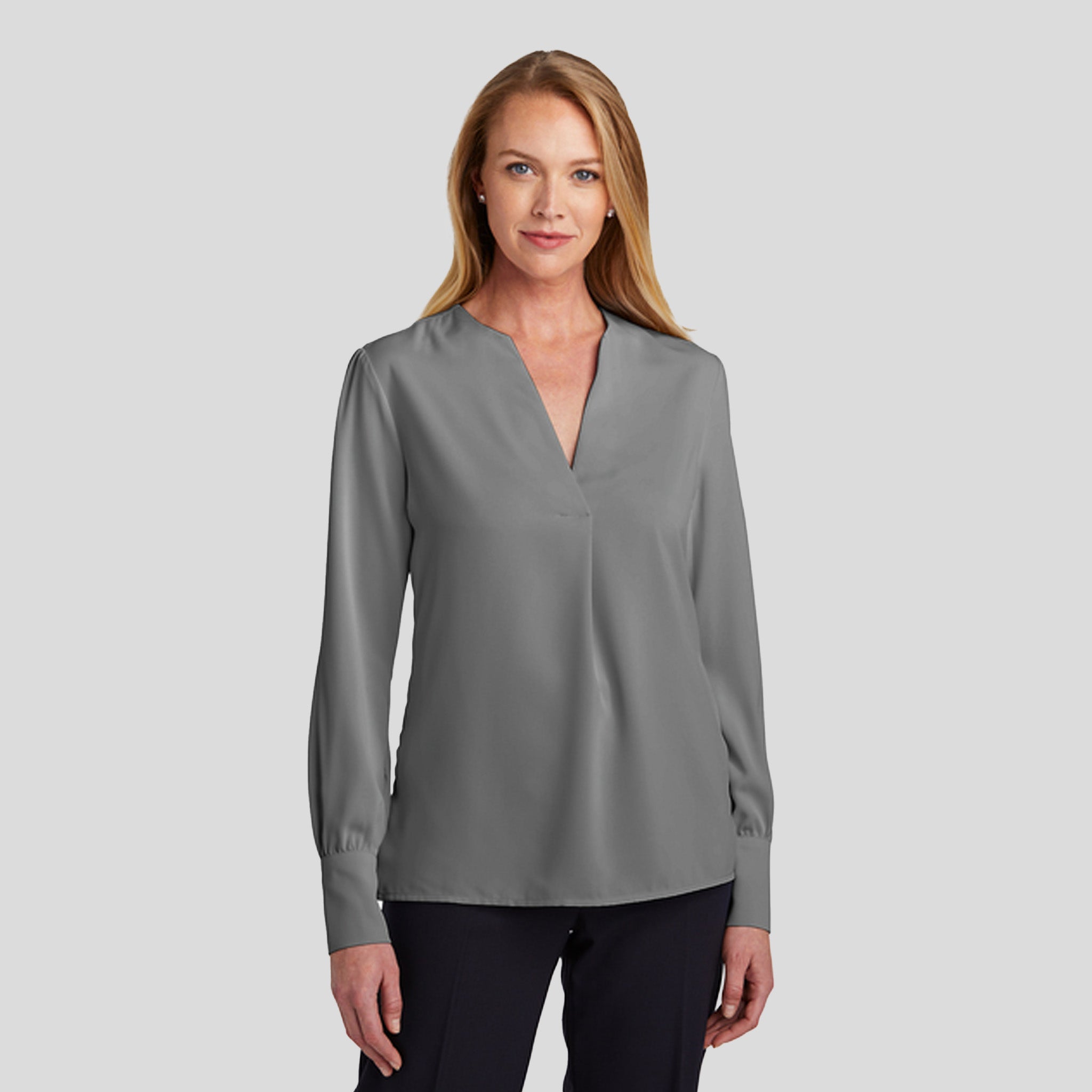Women’s Open-Neck Satin Blouse | Shadow Grey