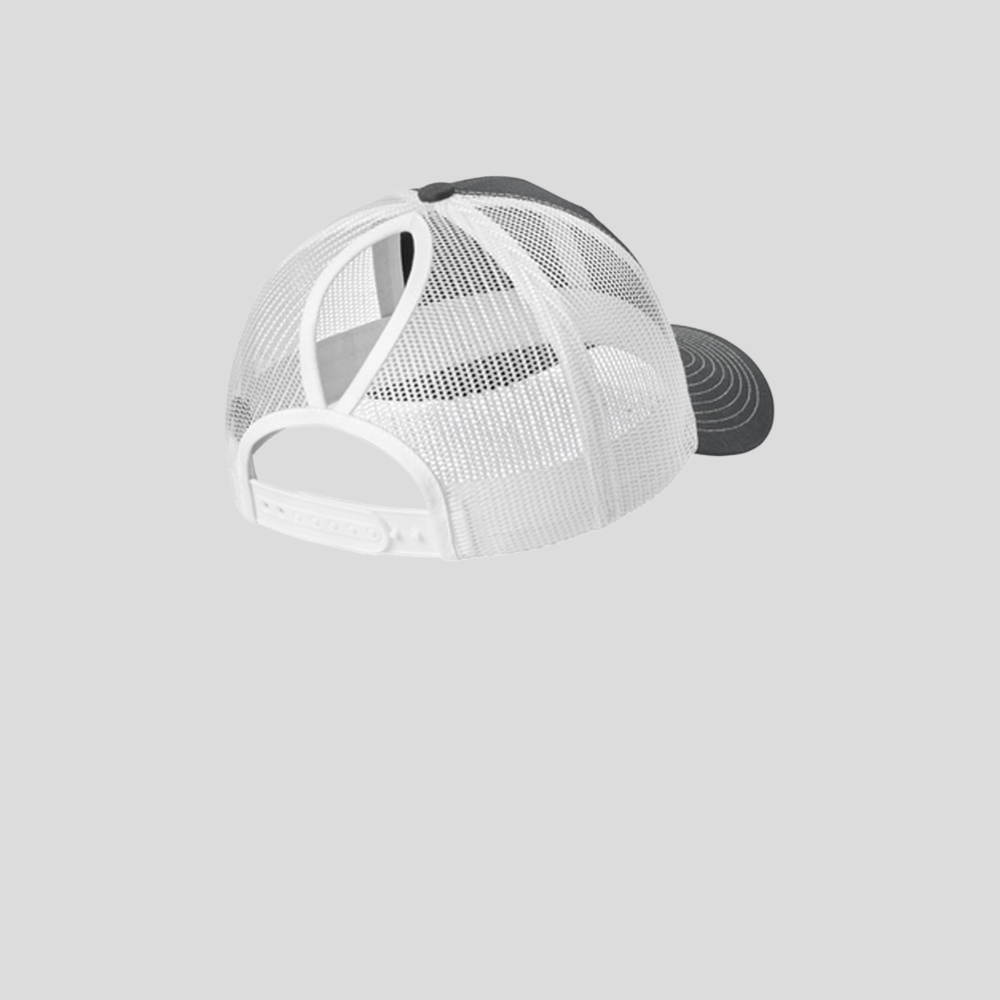 Snapback Ponytail Trucker Cap | Grey Steel/White